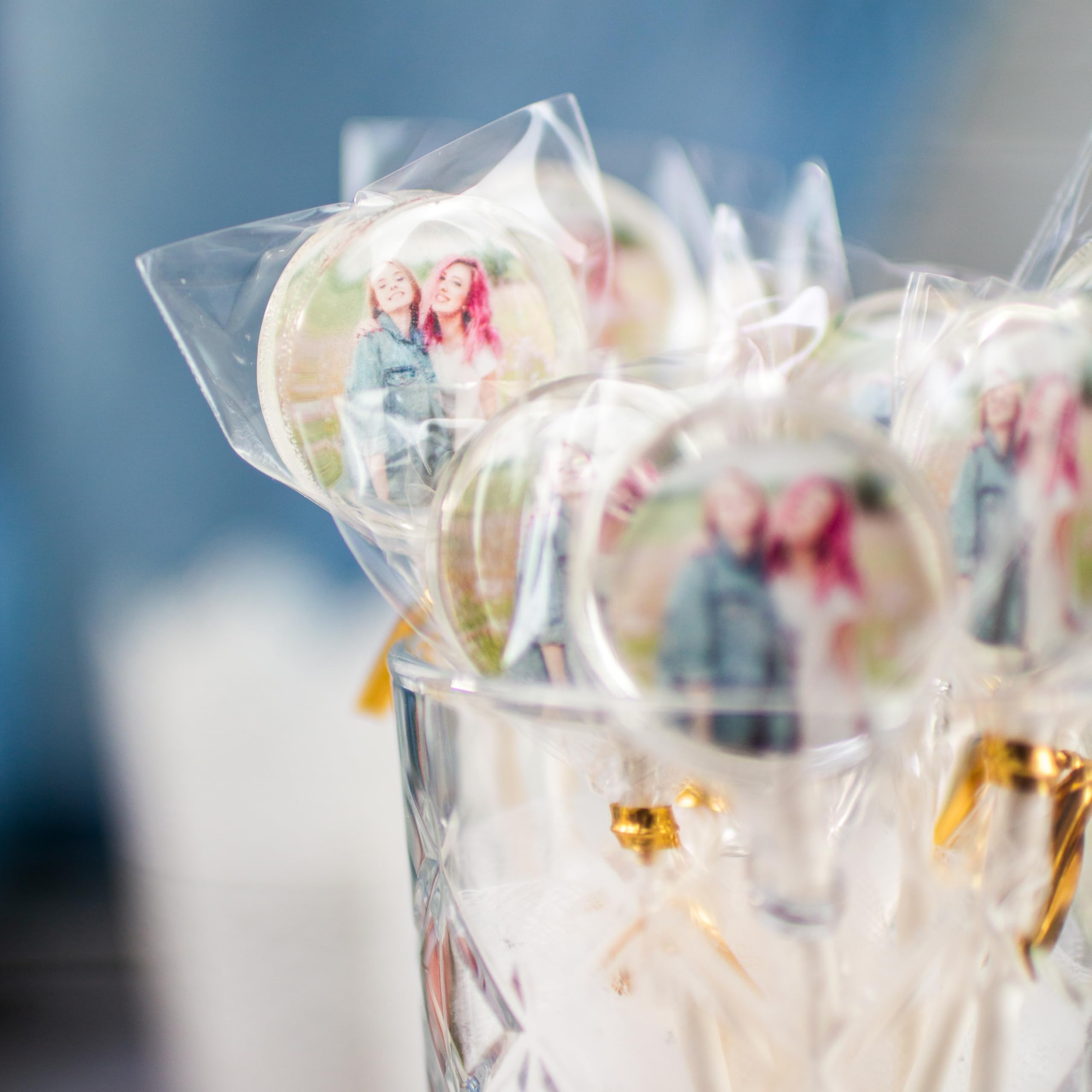 Salon Buck Fotololli – Personalisierter Lolli mit eigenem Bild, Logo oder Motiv – Essbarer Druck in brillanten Farben – Individuelles Geschenk für Feiern, Events & Werbung (3,3cm, 250, stück)