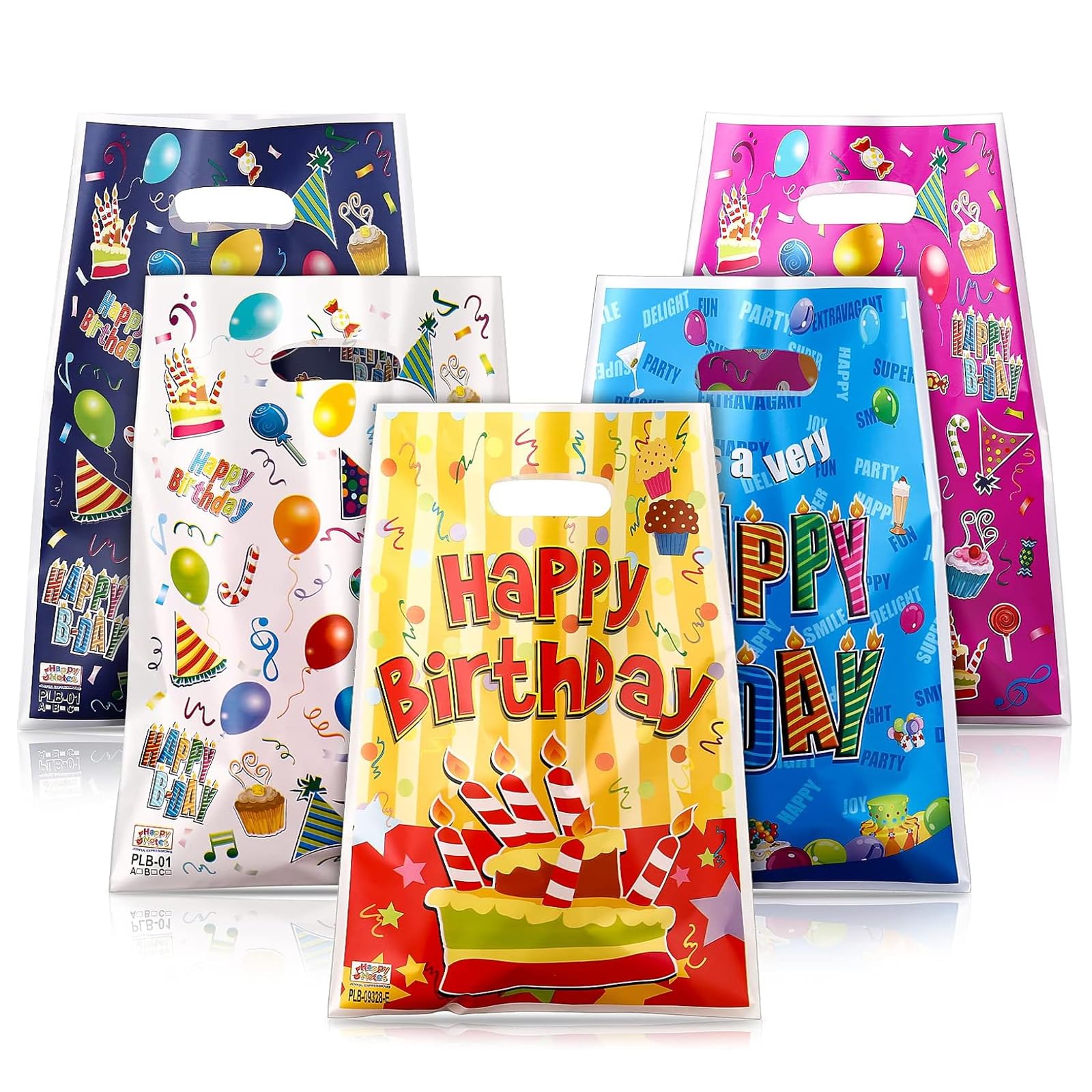 50Pcs Birthday Party Bags, Plastic Gift Bags with Handles Plastic Colorful Gift Goodies Bags for Kids, Girls and Boys, Birthday Party