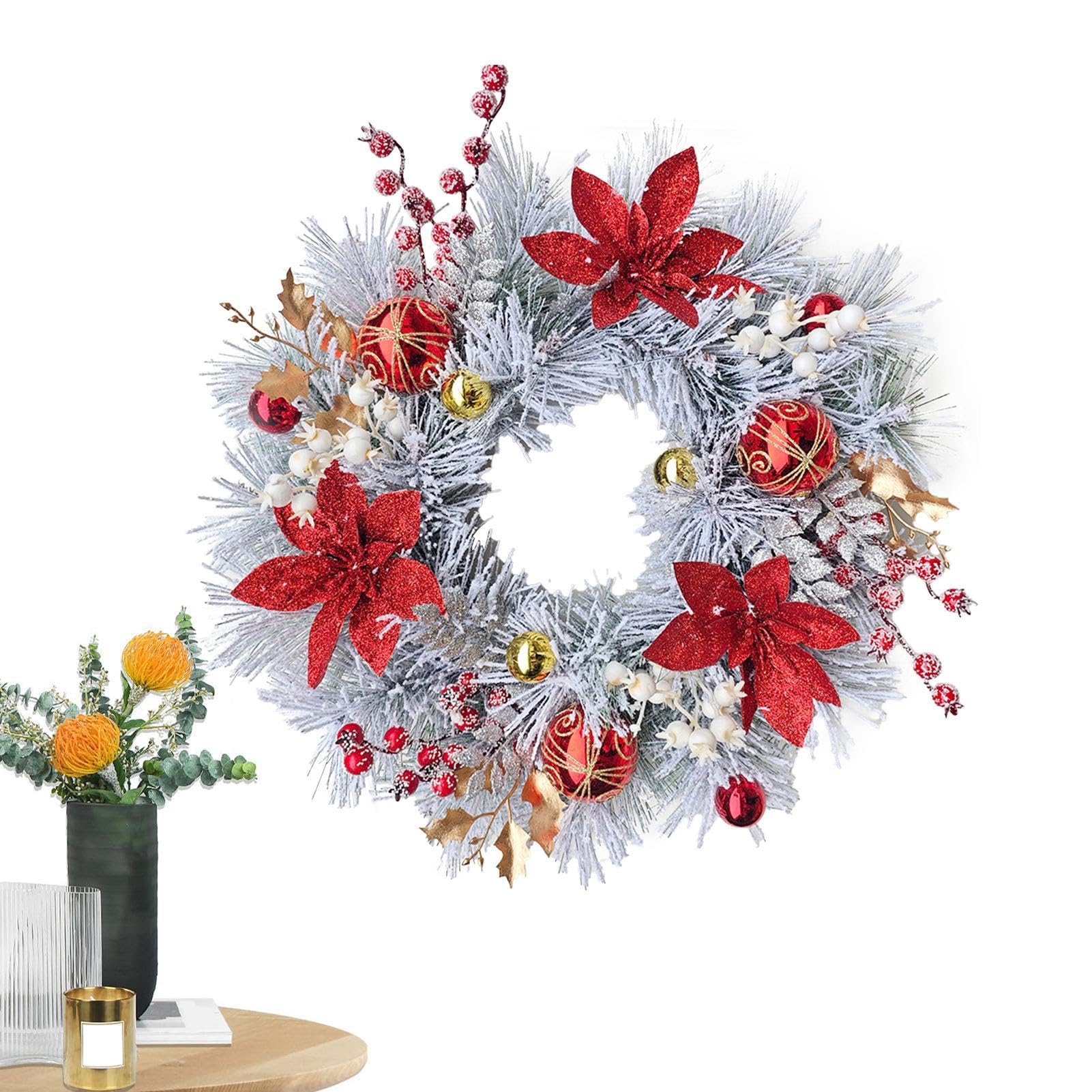 Couronne d'hiver de Noël 45 cm floquée pour décoration de fenêtre et de maison