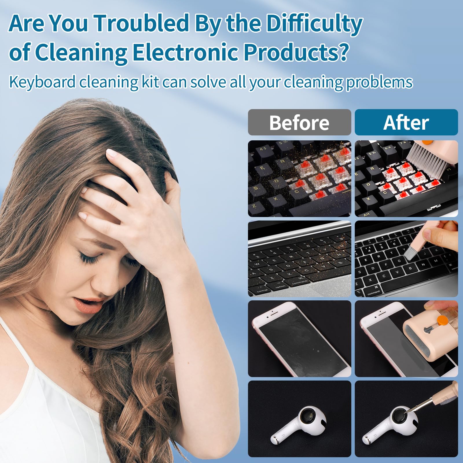 Tastatur Reinigungsset, 12 in 1 Laptop Reinigungsset, Tastatur Reiniger Reinigung, Screen Keyboard Cleaner mit Bürste, Tastaturreiniger für iPhone, Handy, MacBook, PC, Computer, Kamera, rosa