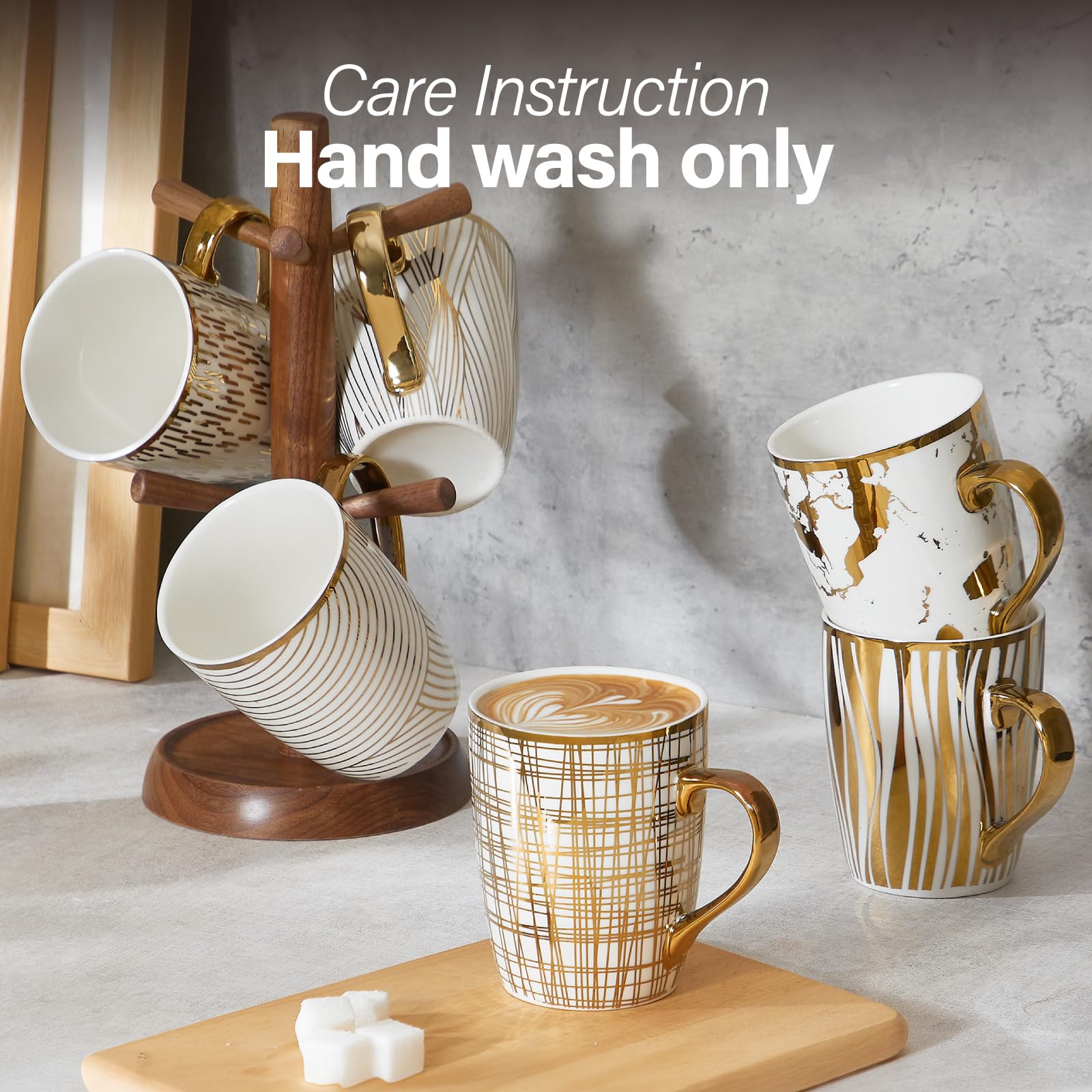 ONEMORE Koffiemokken set van 4, 350 ml porseleinen koffiekop met handgrepen, blauwe keramische mokken voor latte cappuccino thee cacao, magnetronbestendig, vaatwasmachinebestendig, krasbestendig