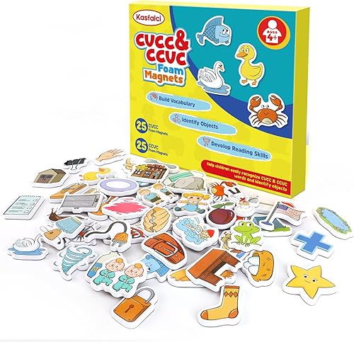 CVCC & CCVC Juegos de palabras, 50 objetos de espuma magnética, imanes de nevera para niños, juguetes de terapia del habla para niños pequeños,
