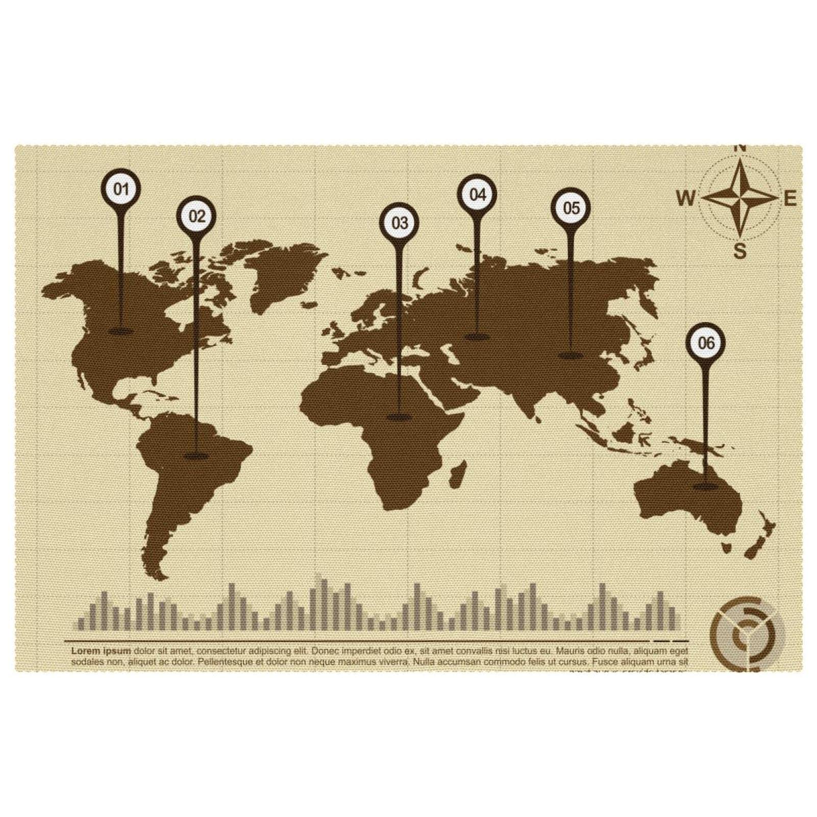 Sets de table global maps vintage antidérapants résistants chaleur