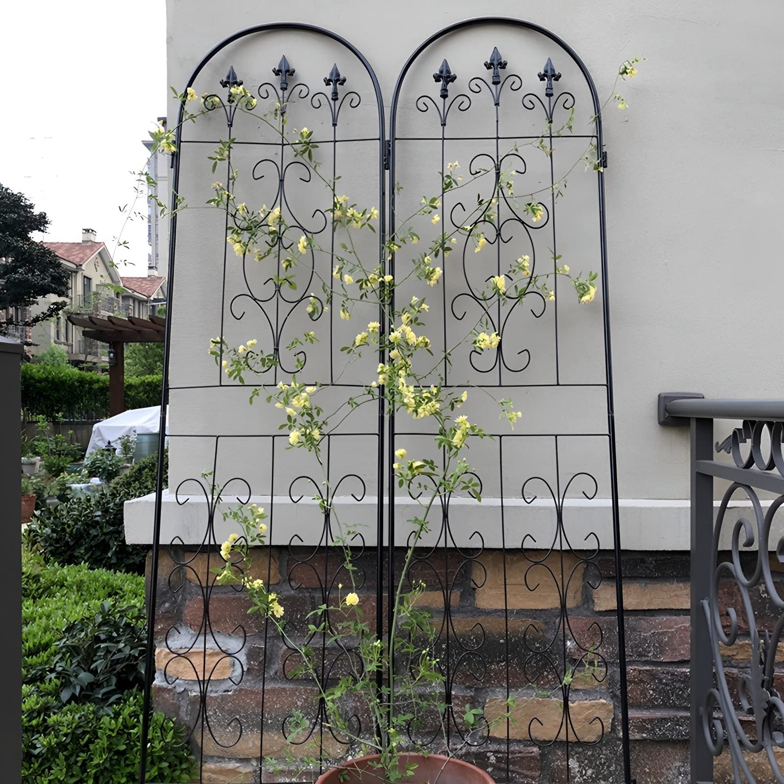 2 Pezzi Di Traliccio Da Giardino In Ferro Nero, Supporto Per Piante Rampicanti, Pannello Metallica Antiruggine, 220x50 Cm, Per Prato, Cortile, Patio