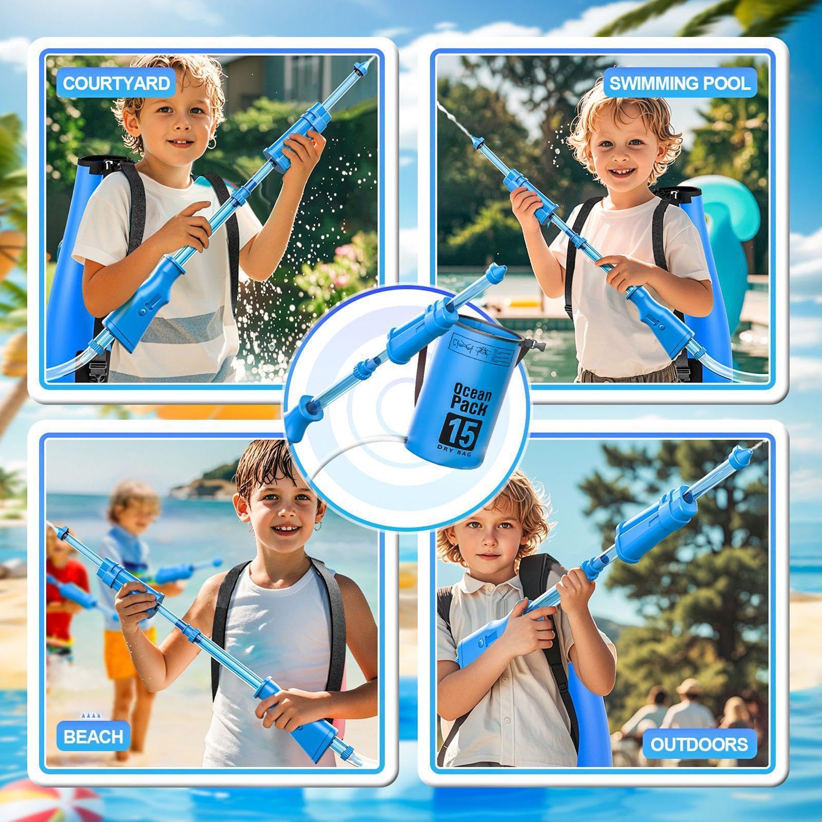 Generisch Feuerwehr Wasserspritze Mit Verstellbarer Düse, Wassertank Und Schultergurt, Wasserschlacht, Sommer, Gartenparty, Wasserspritzpistole, Wasserkanone, Wasserpistole - 40x14x10cm