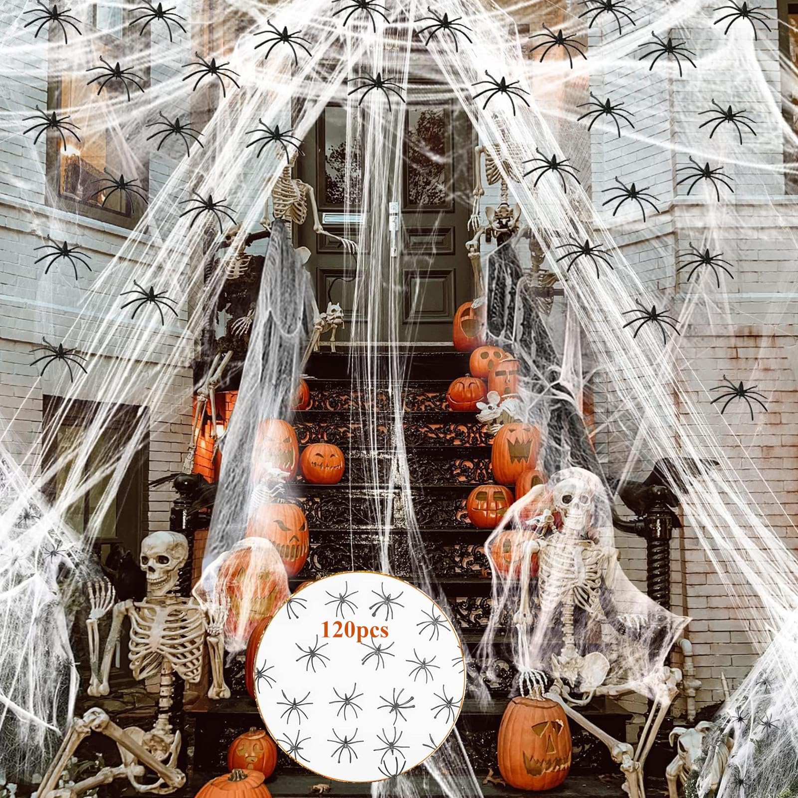 Halloween Decorations 1000 sqft Spider Webs with 120 Fake Spiders,Halloween Spider Web Cobwebs Halloween Decorations, Super Stretch Cobwebs for Halloween Party Decor (white web)
