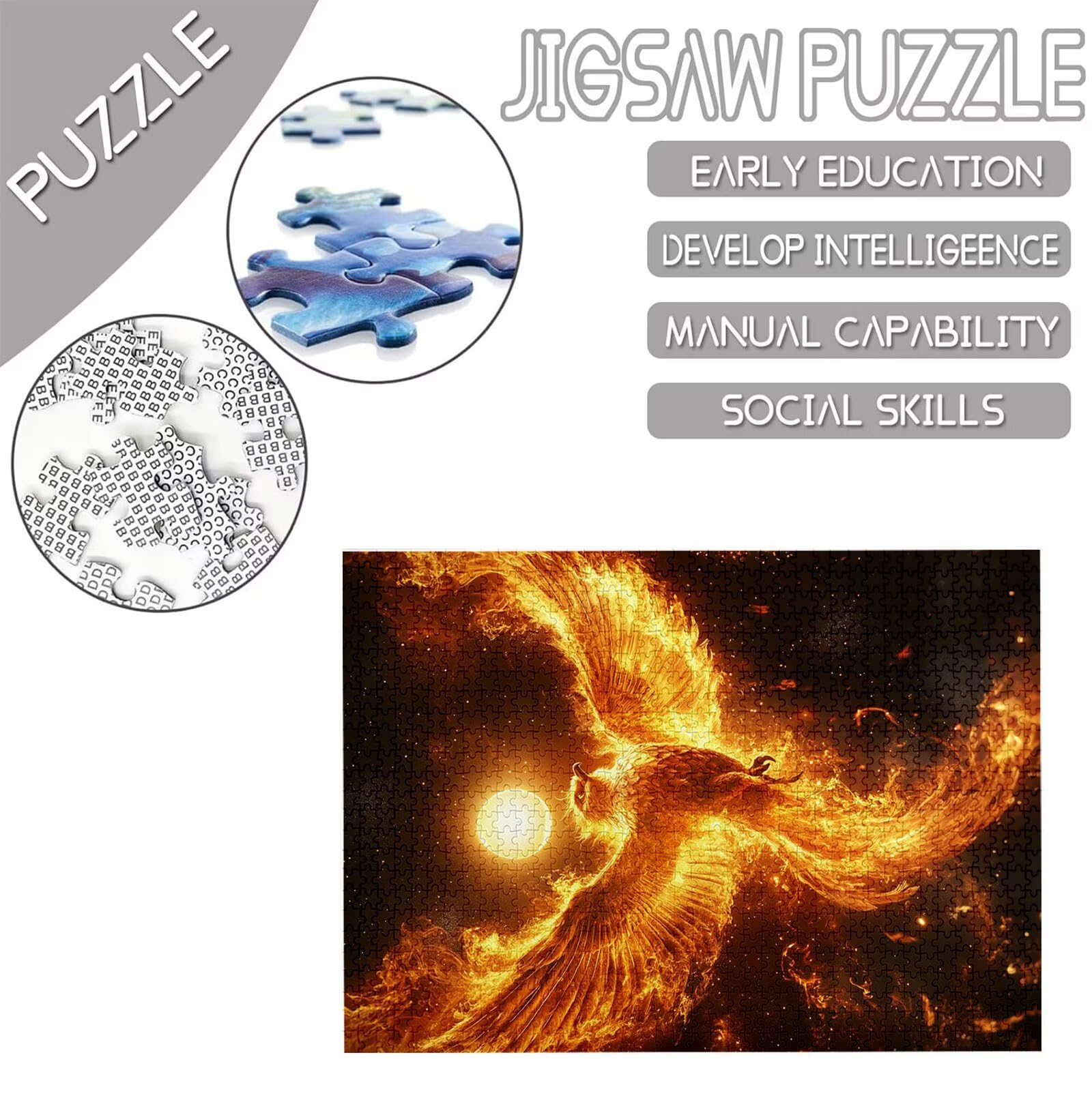 Puzzle ptak 2000 sztuk duży rozmiar dla dorosłych, wzór układanki z Phoenix z kompaktowym pudełkiem i plakatem, w zestawie do dekoracji ścian domowych, prezent dla kobiet mężczyzn, drewno układanki