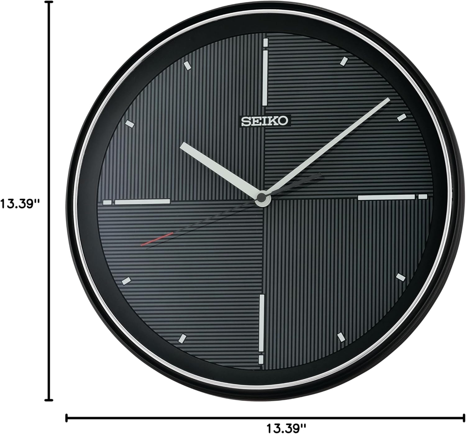 SEIKO QXA816KRH Geometric Dial Non Ticking Wall Clock, Black, 13 Inch