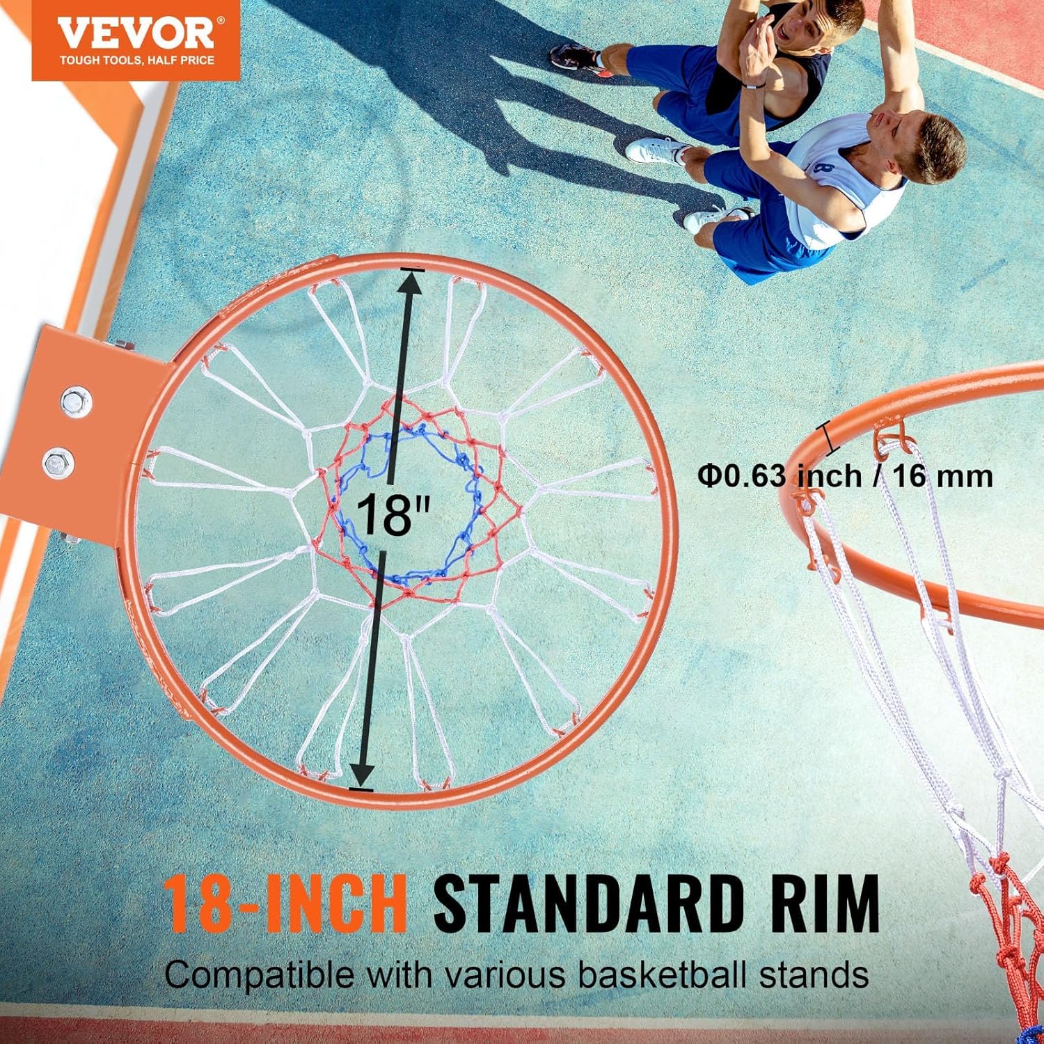 Robuster Basketballkorb für Erwachsene, Standardgröße 45,7 cm, wandmontierter Doppelfeder-Rand, Installationsset