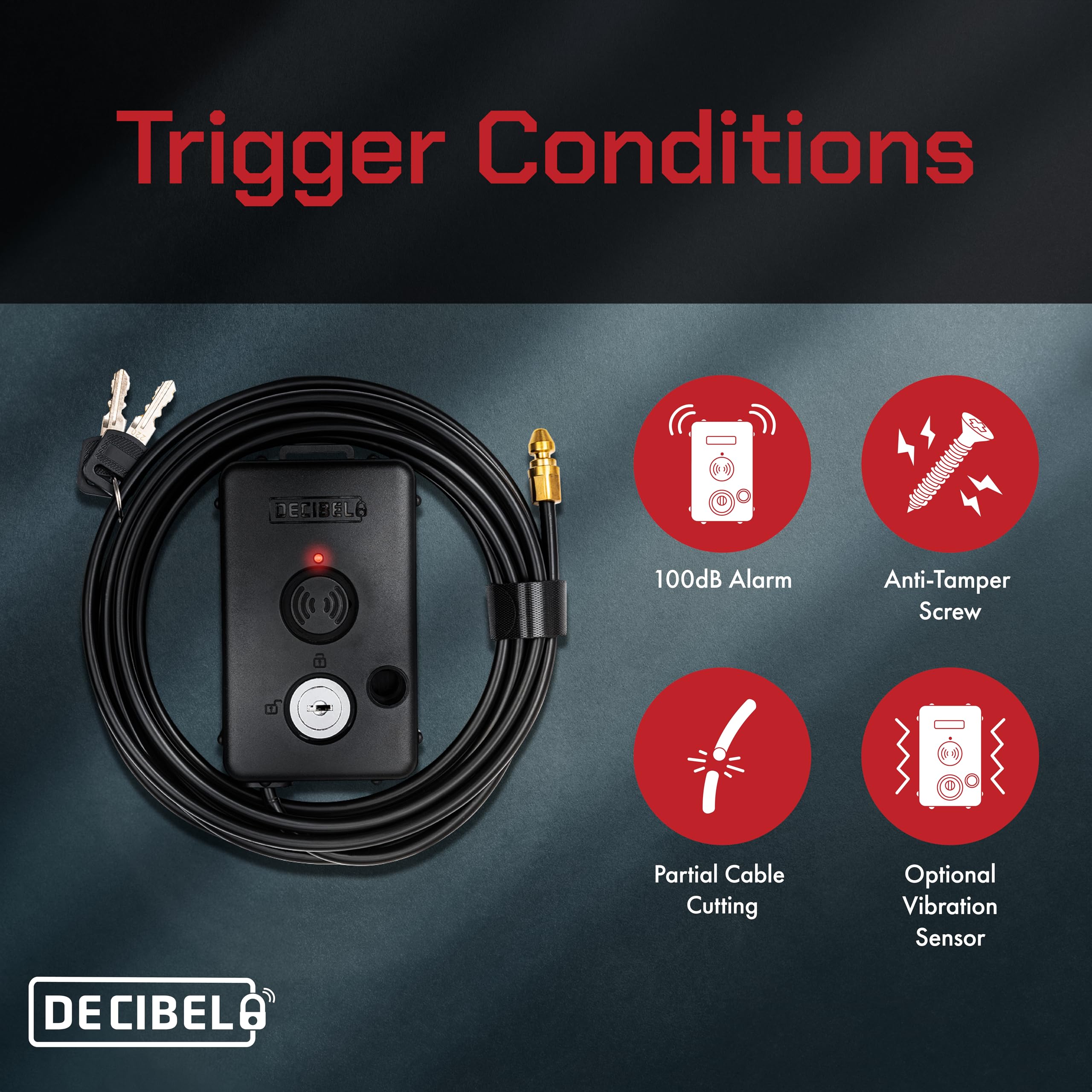 Decibel Câble antivol de 4,6 m avec alarme puissante de 100 dB pour équipement extérieur, outils électriques, kayaks, générateurs