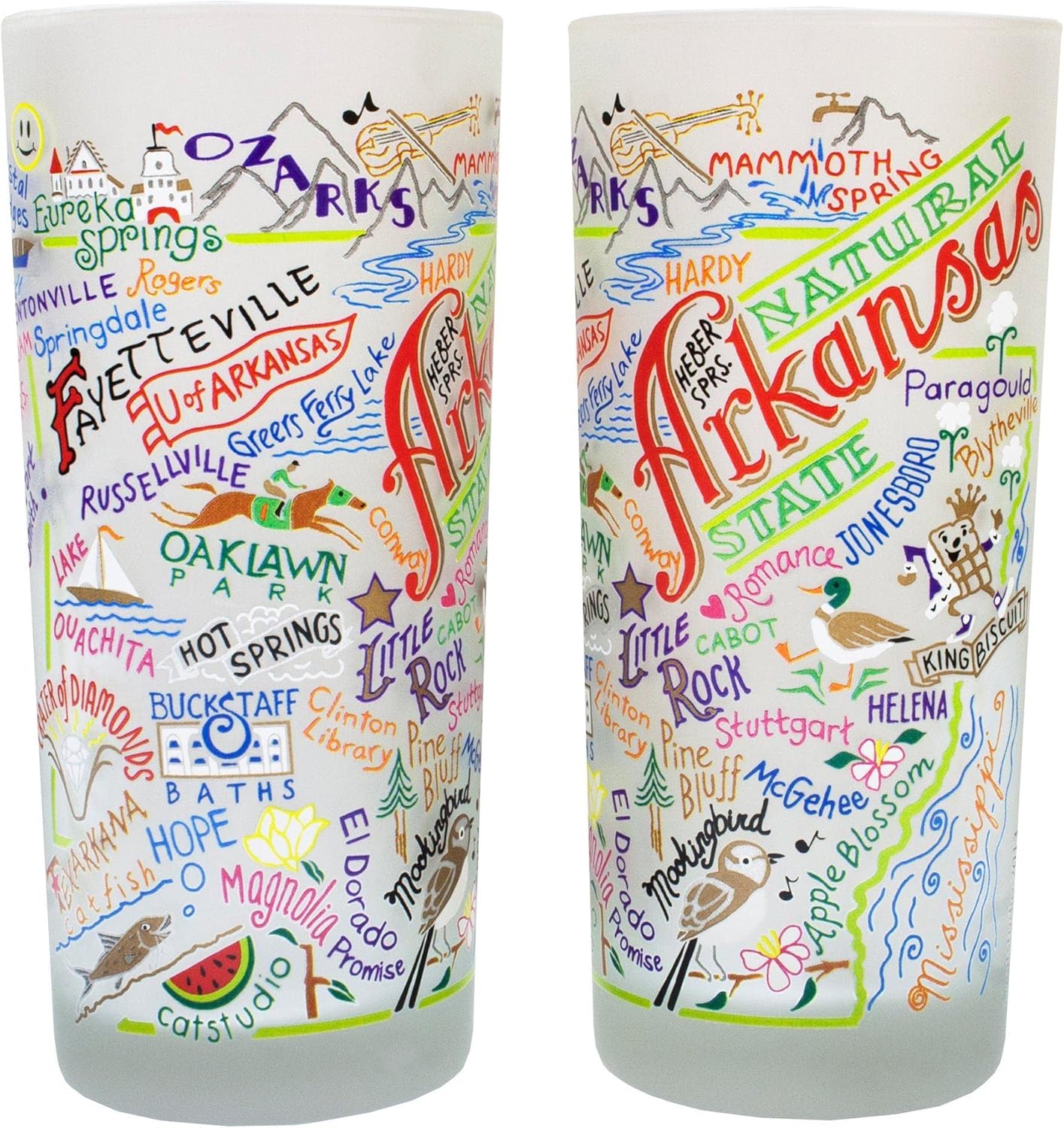Catstudio Drinking Glass, Arkansas Frosted Glass Cup for Kitchen, Drinking Glasses, 15oz Dishwasher Safe Tumbler for Arkansas Lovers