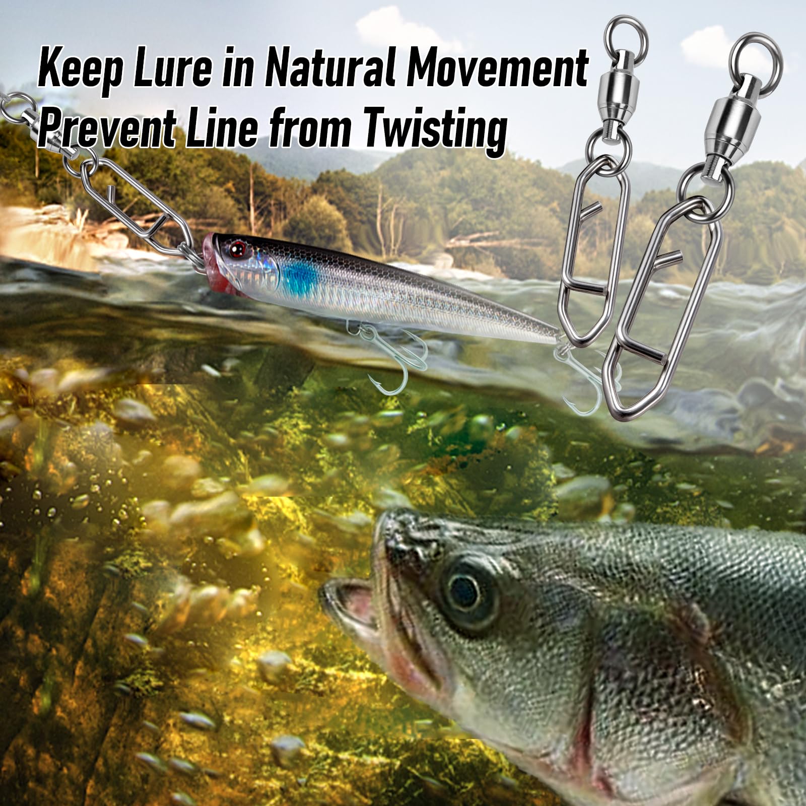 Alwonder 30-Pack Fishing Speed Clips Quick Change Snap Swivels, Ball Bearing Swivel Power Clips Fishing Snap Swivels Freshwater Saltwater Crankbait Popper Lures Quick Snaps Connector Tackle (0+S 33LB) : Sports