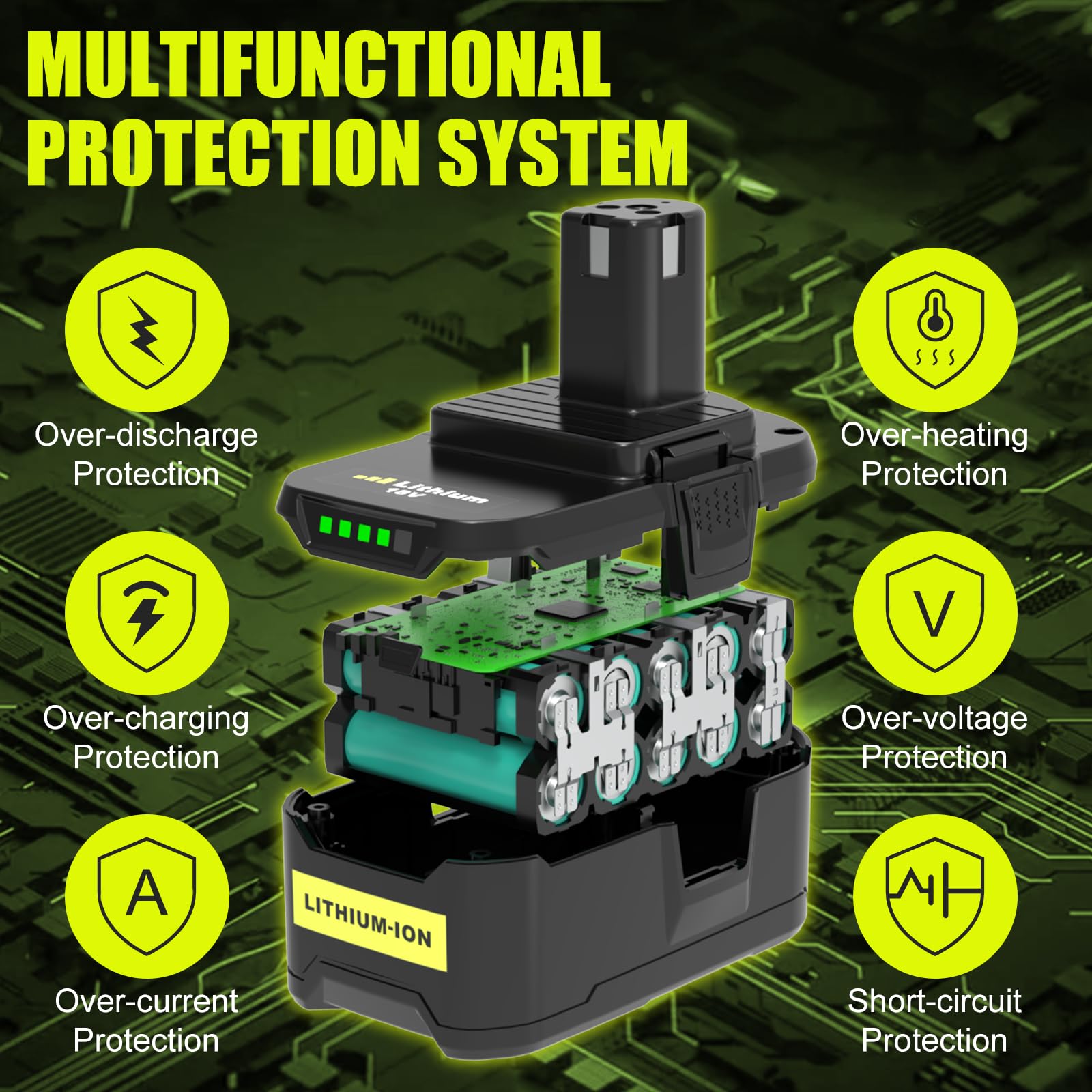 2Stück 18V 5.0Ah P108 Ersatzakku für Ryobi 18V Werkzeuge