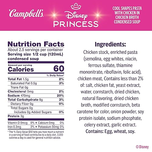 Miniatura 2 de Campbell's Kids Soup, Disney Princess, pasta en forma de princesa en sopa de pollo, lata de 10.5 onzas