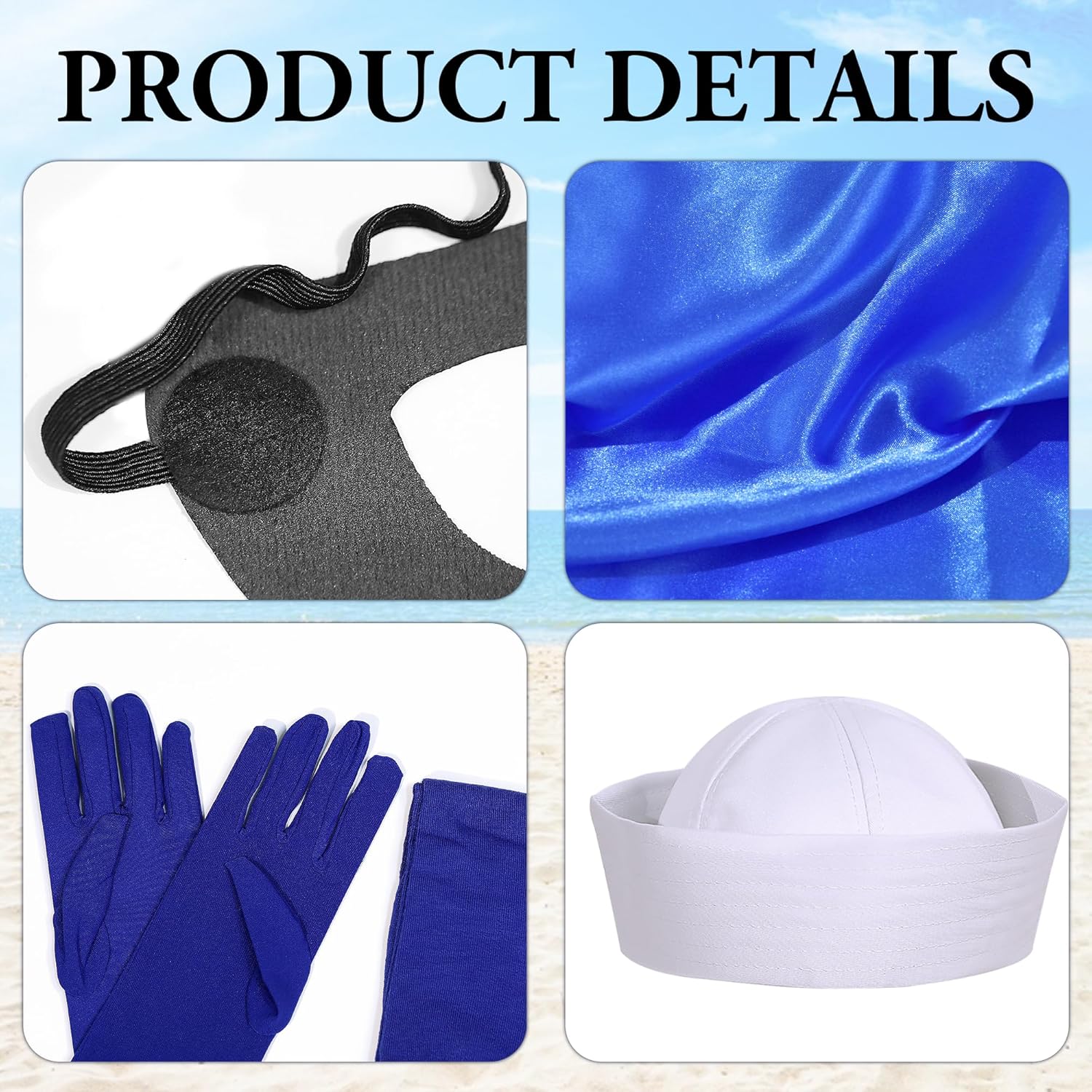 Parma77 5 Pcs Halloween Sailor Costume Include Sailor Hat Scarf Gloves Socks and Mask for Men Women Character Cosplay - Image 3