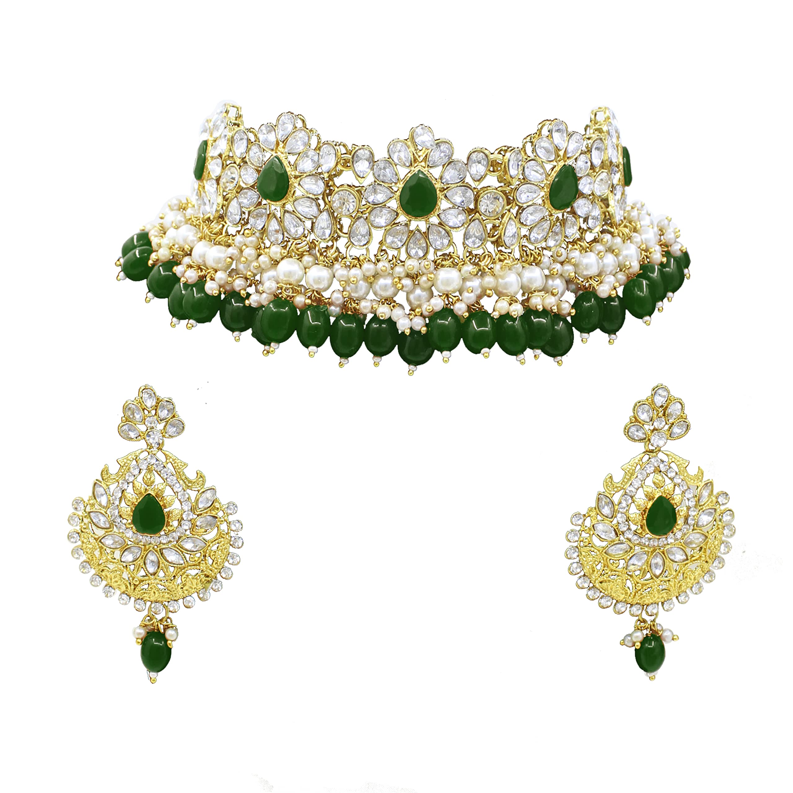 SAIYONI Womens Gold Plated Ethnic Design Pearl & Beads Choker Necklace with Earring Jewellery Set (Peach) (B09QHYF1M3) Amazon Price History, Amazon Price Tracker
