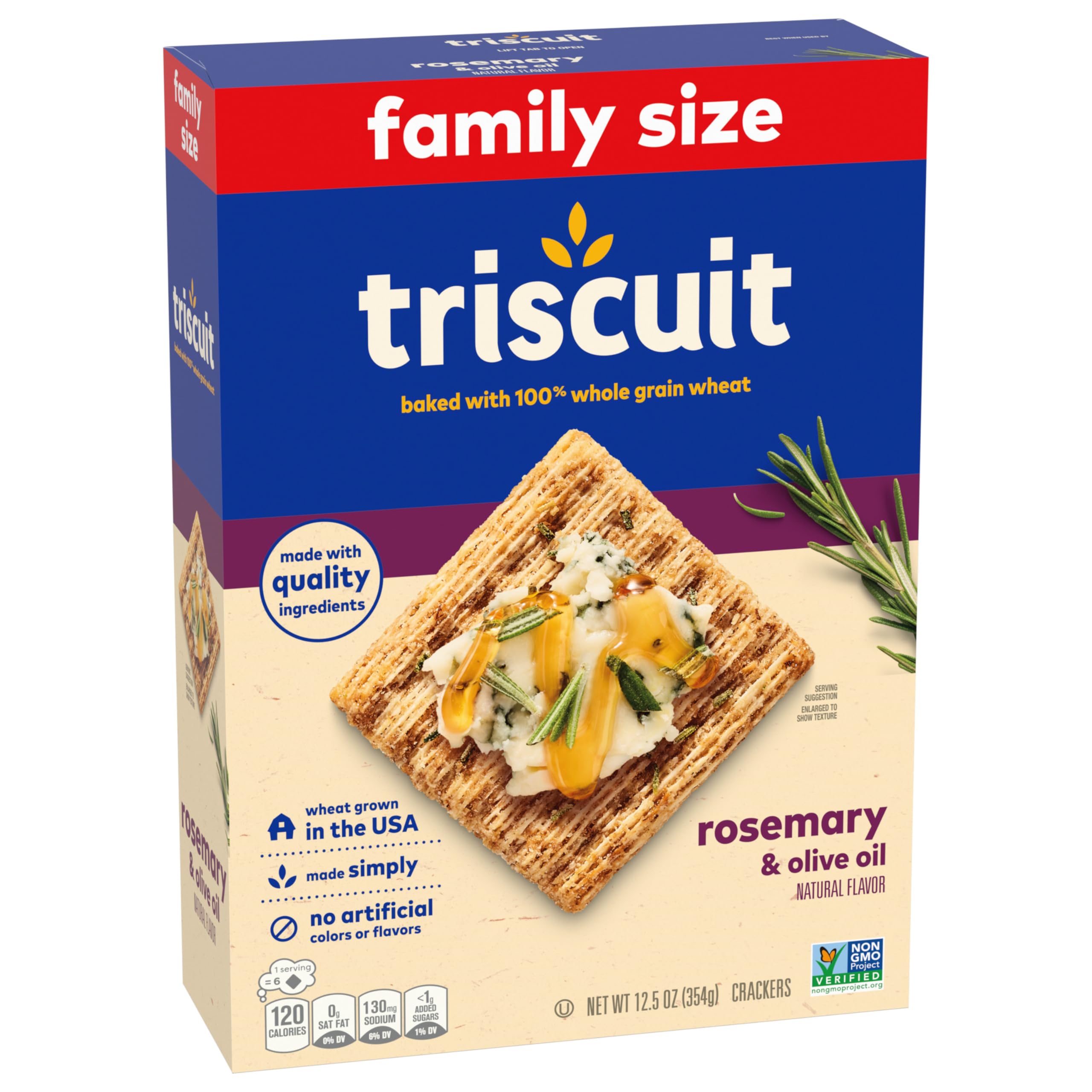 Triscuit Galletas de trigo de grano entero con aceite de romero y oliva, tamaño familiar, 6 cajas de 12.5 onzas