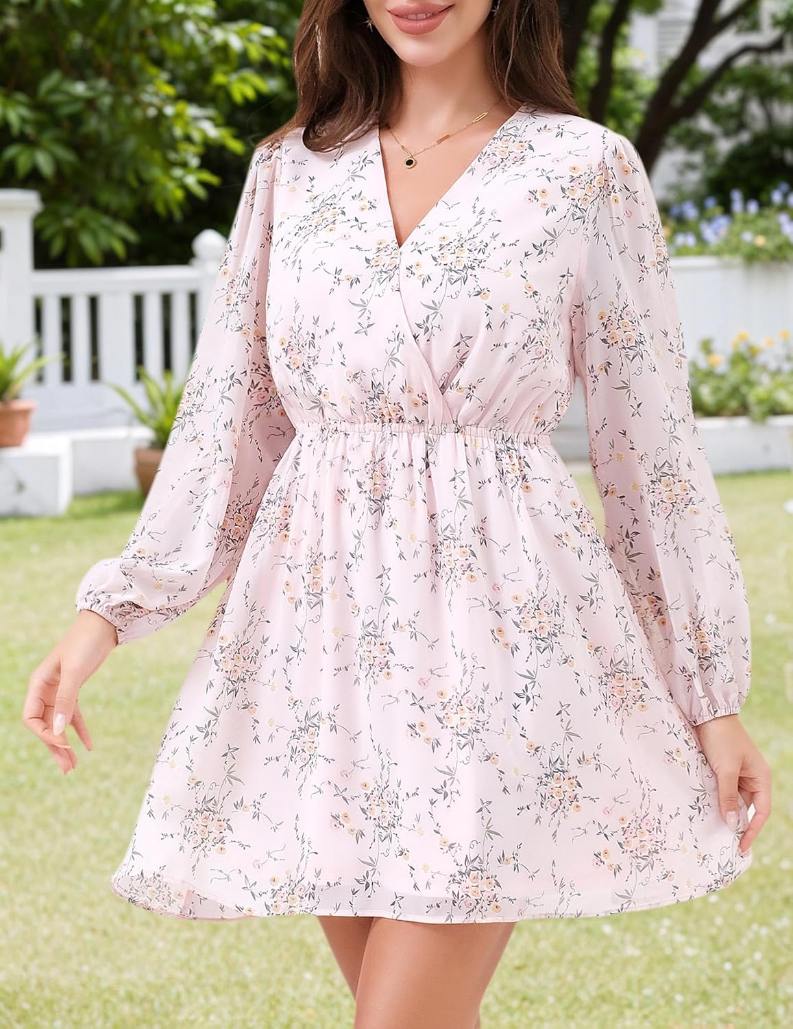 Dresses for Women 2026 Casual Spring V Neck Wedding Guest Dress Long Sleeve Fashion Beach Vacation Clothes - Image 4