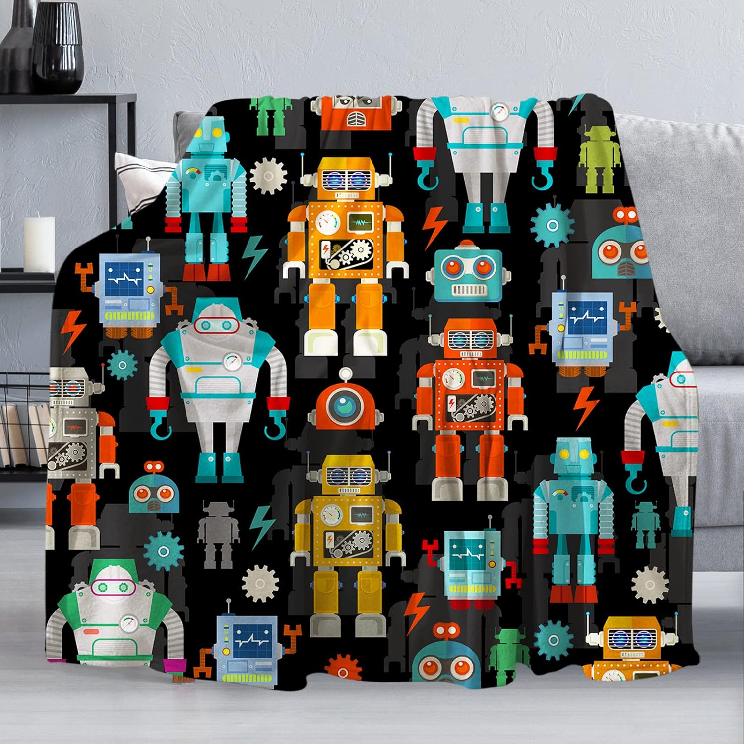 Classic Robots Throw Blanket Soft Flannel Blanket Robots