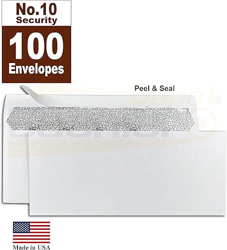 Miniatura 3 de 100 sobres de negocios de Cashier Depot #10, 4 18 x 9 12, despegar y sellar, teñido de seguridad, papel blanco de 24 libras, (sin ventana) (100