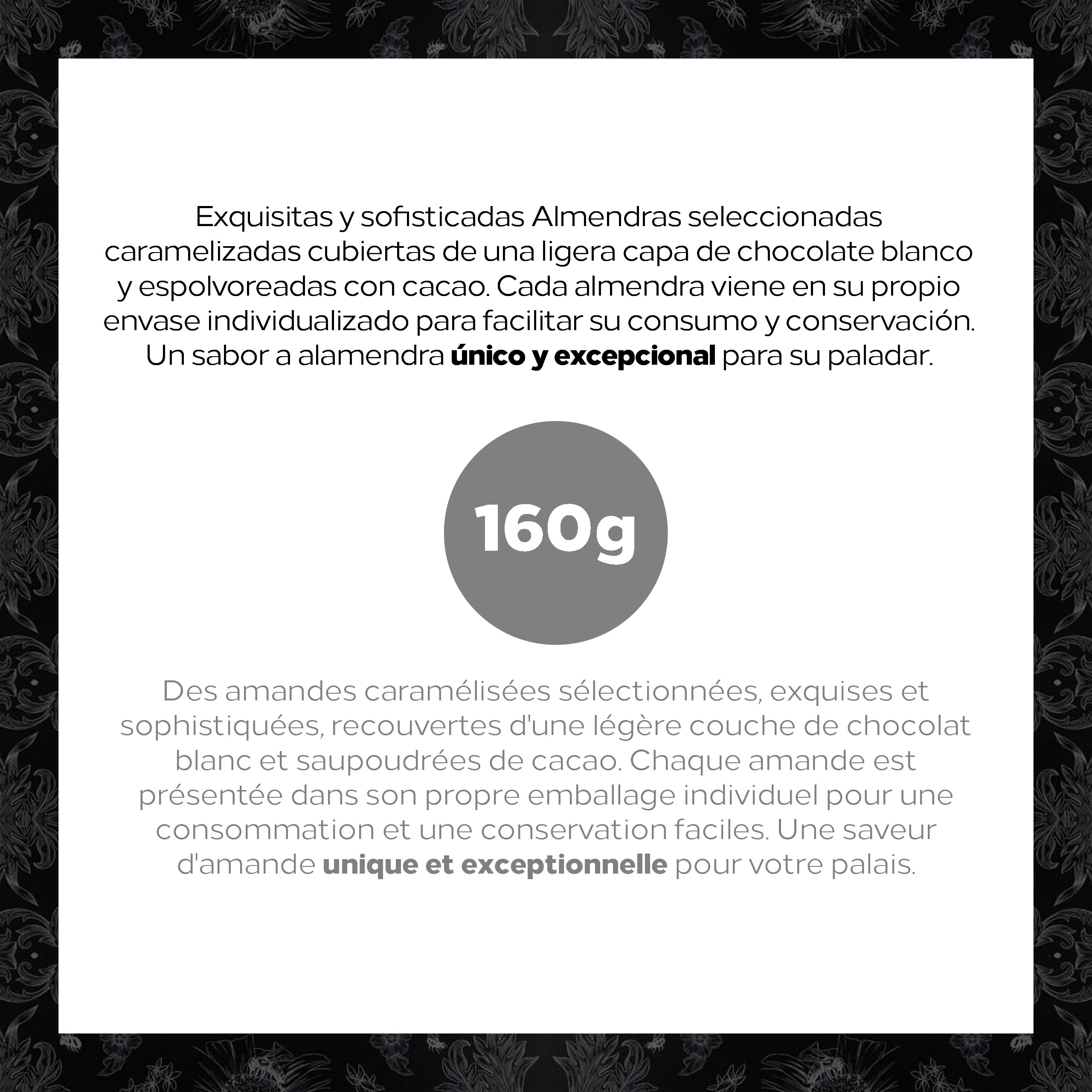 1880 - Bombonias de Almendra Caramelizada recubierta de Chocolate Blanco y espolvoreadas de Cacao | Envoltorio Individual | Calidad Suprema Snack de Turrón 160G