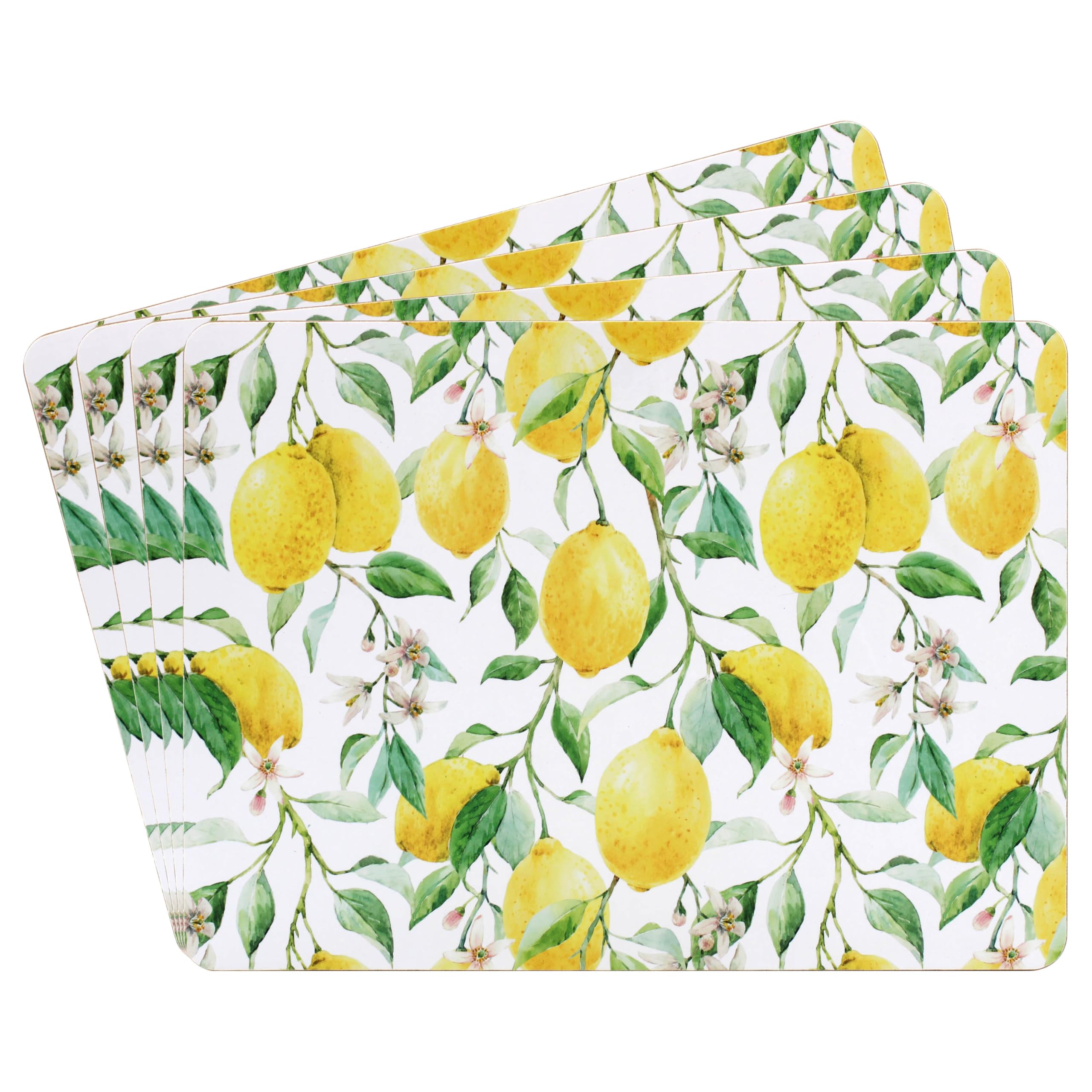 Lemon Grove Set of 4 Cork Back Placemats Summer Fruit Design Yellow Tableware