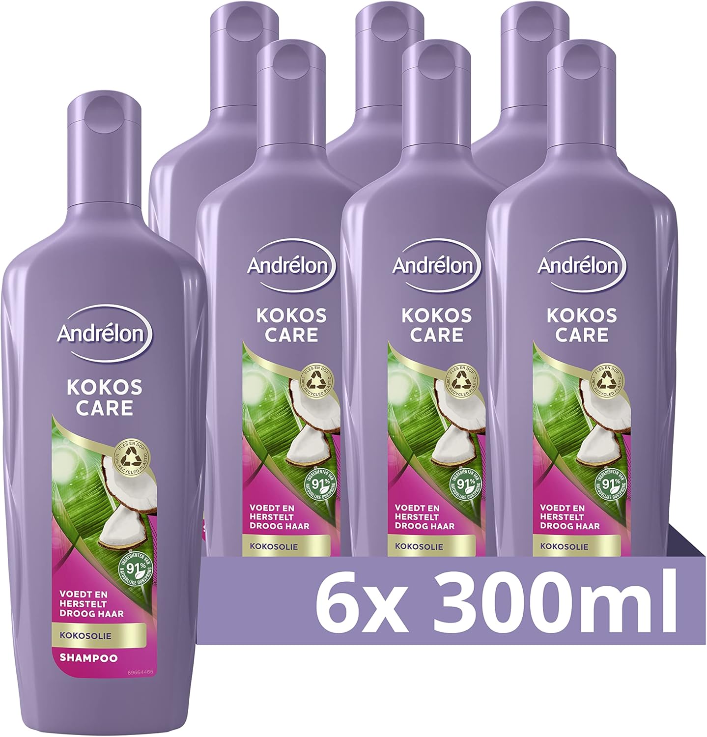 Andrélon Kokos Care Shampoo, voedt en herstelt droog haar – 6 x 300 ml – Voordeelverpakking