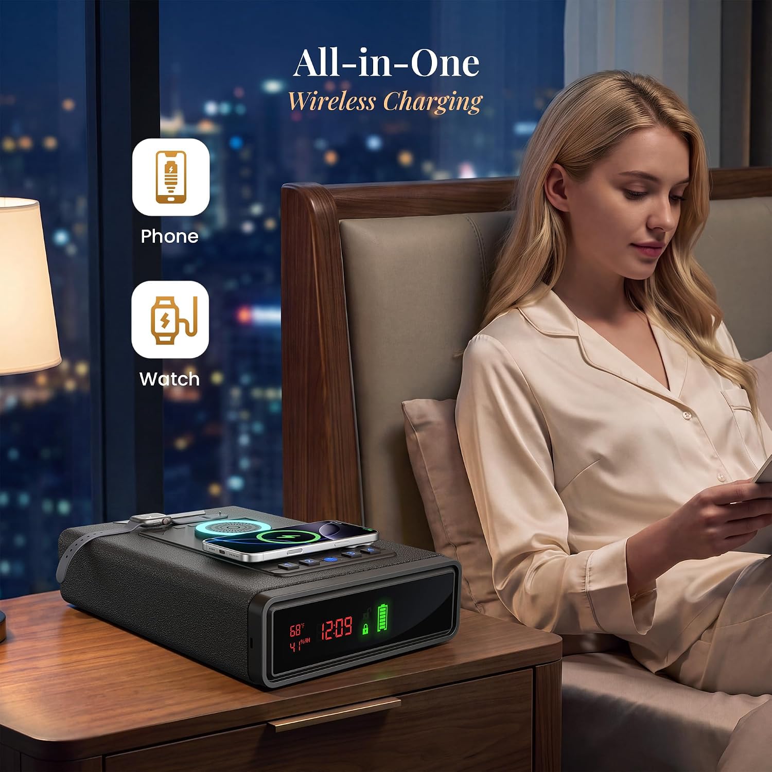 Nightstand Safe, Fingerprint Safe with Bluetooth Speaker for Bedside thumbnail