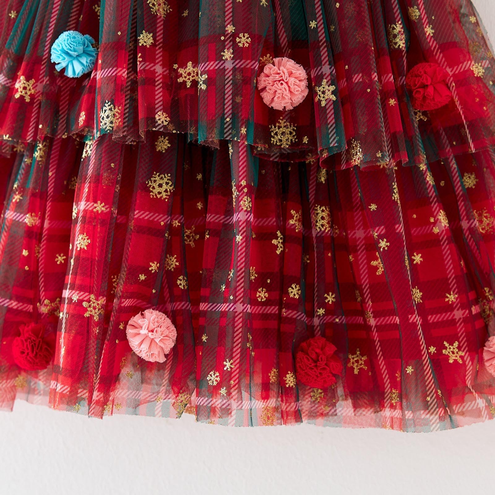 Vestido de Navidad para Niñas Pequeñas Disfraz Arbol de Navidad Niñas Vestidos Sin Mangas de Tul 3 Capas Brillante Vestidos con Lentejuelas de Estrella y Pompones Traje Navideño 0-8 Años