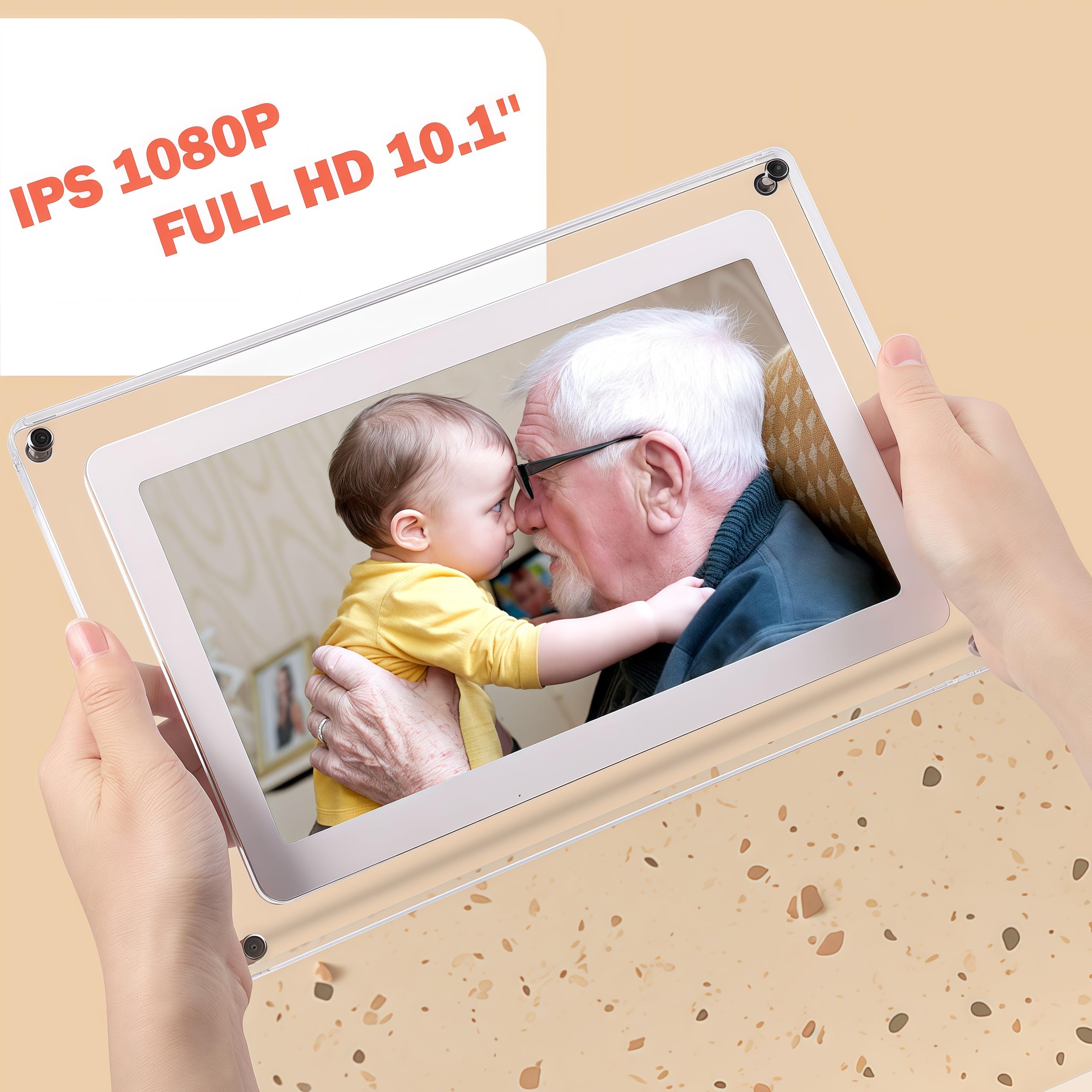 Cornice digitale Wi-Fi da 10,1 pollici con app Frameo, design con cornice in acrilico, memoria da 32 GB, touchscreen IPS, rotazione automatica, facile condivisione tramite app (10.1-acrilico)