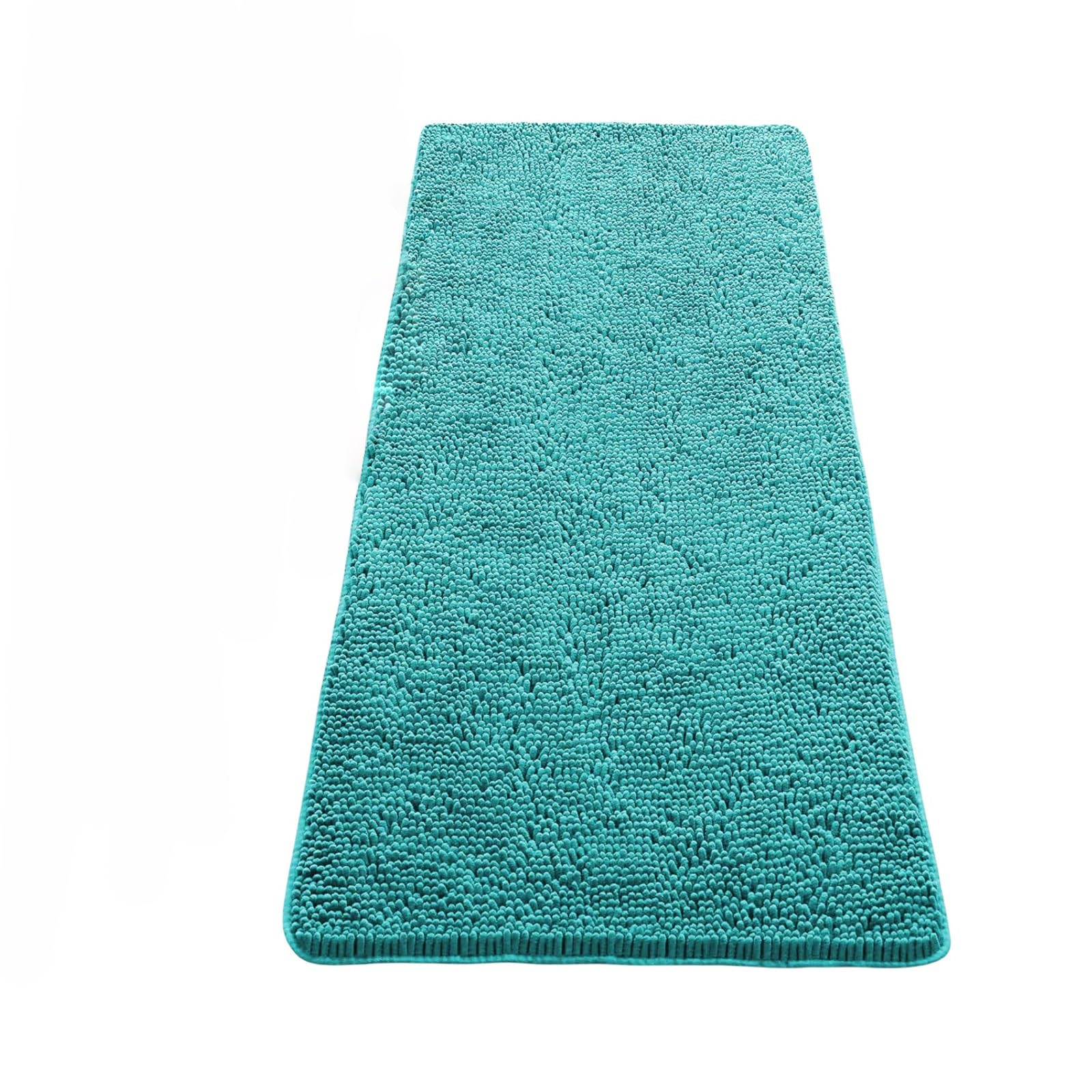 Lujosa alfombra de baño de chenilla, súper absorbente, antimanchas, alfombra de baño y alfombra de entrada antideslizante, alfombra de felpa suave y gruesa para baño o pasillo, color azul cielo, 61 x