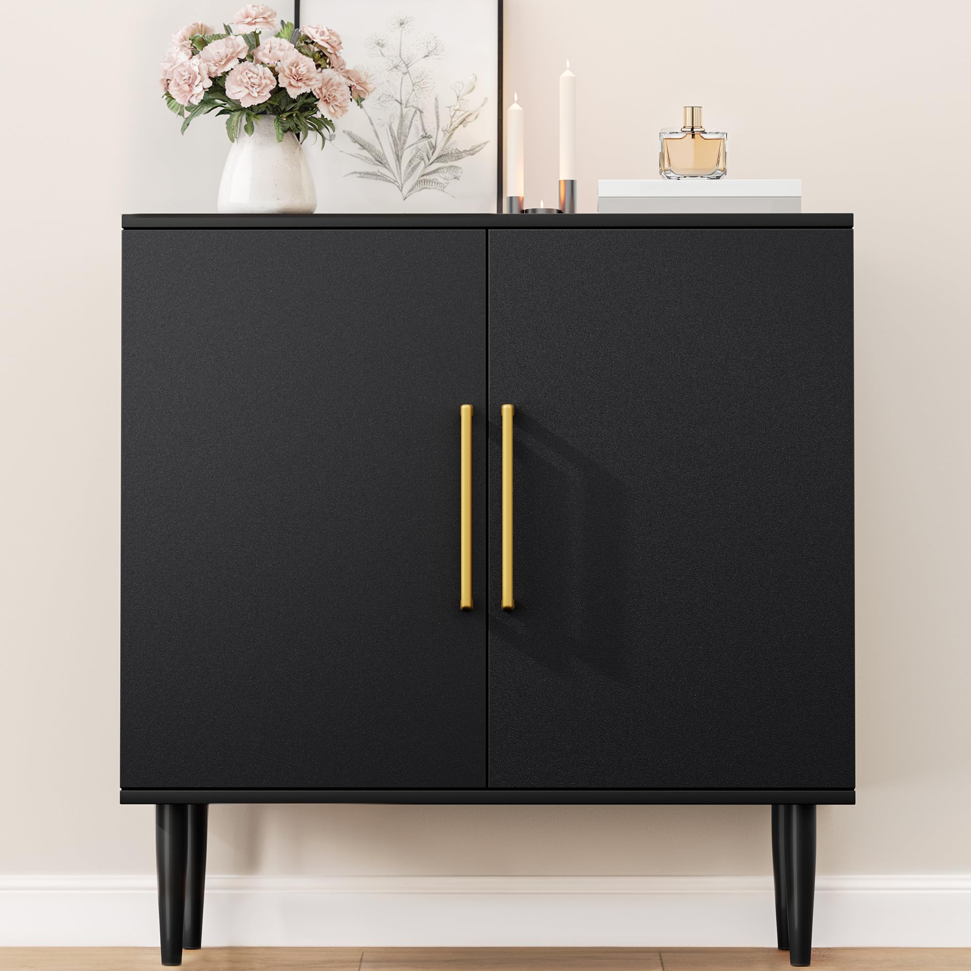 Vrullu Modern Storage Cabinet, Free Standing Buffet Cabinet, Black Sideboard and Buffet Storage, Wood Accent Furniture for Living Room, Hallway, Entryway, Dining Room, Bedroom (1, Black) | Modern, Sideboard, Buffet Storage, with Doors, Accent Cabinet, 1