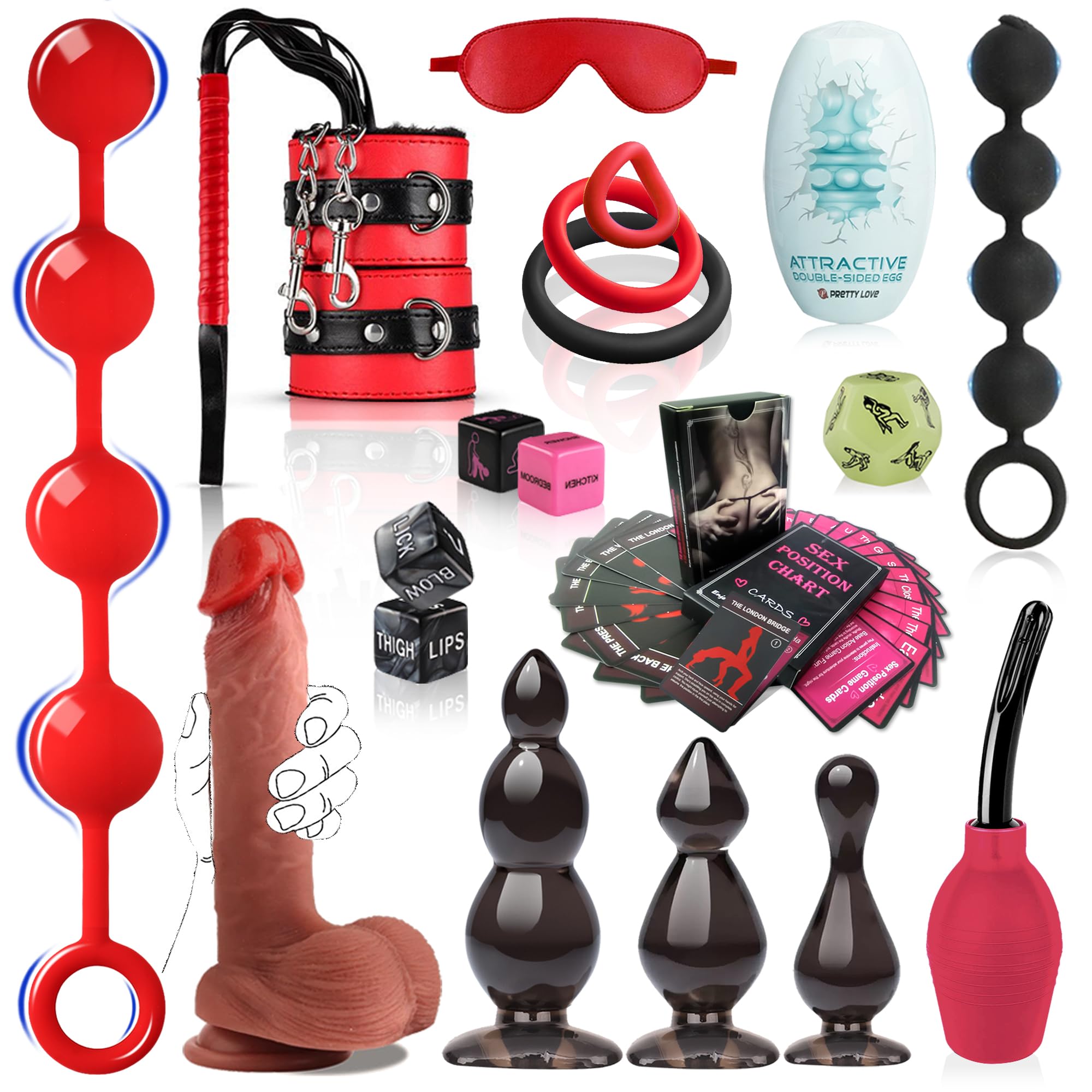 Anal Plug Adult Toys for Men and Couples，Anal Beads Butt Plug Set with Anal Dildo，BDSM Anal Toys Sex kit with Anal Training Sets and SM Games