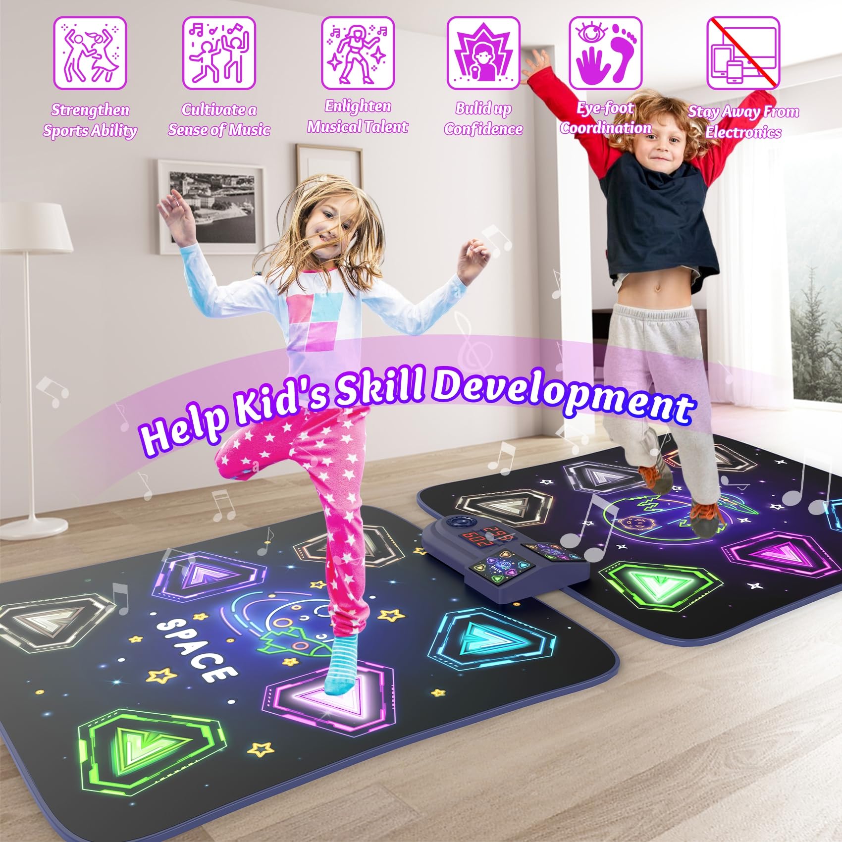 Juguetes de tapete de baile para niñas de 3 a 12 años, tapete de baile para niños con 12 botones iluminados, juguete de baile para 2 jugadores con 5 modos y Bluetooth, regalos de cumpleaños de Navidad 9