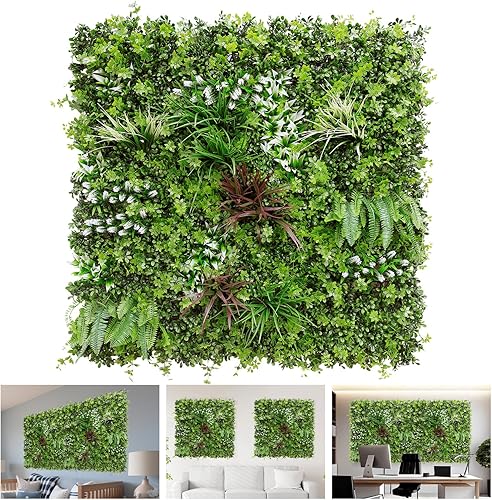 TANG 1 panel de plantas artificiales 3D mezcladas de 40 x 40 pulgadas, estilo 5 telón de fondo de boda, paneles de pared de hierba perenne, pared de