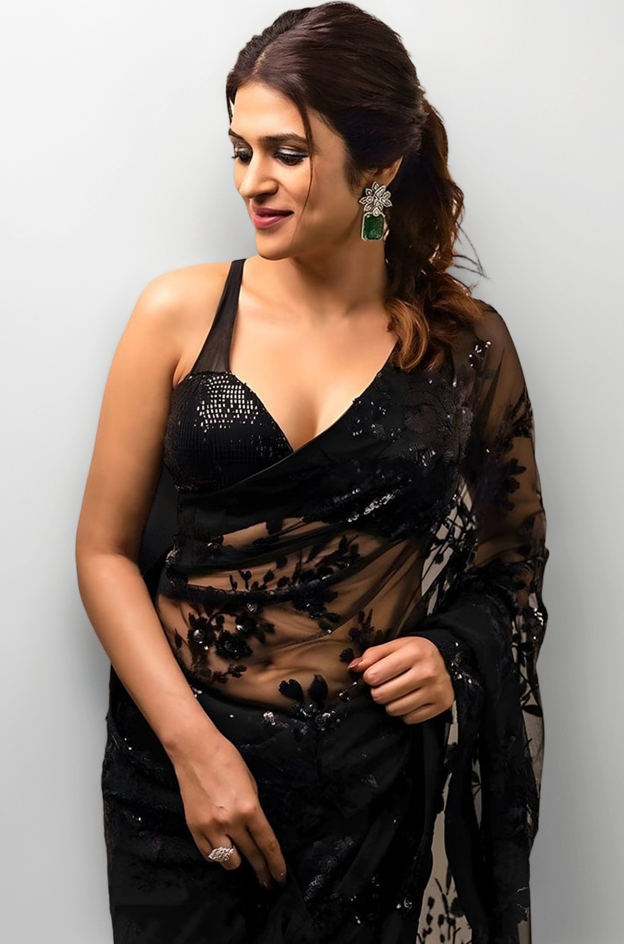 SIRIL Women's Georgette Sequence Embroidery Lace Saree With Unstitched Blouse Piece