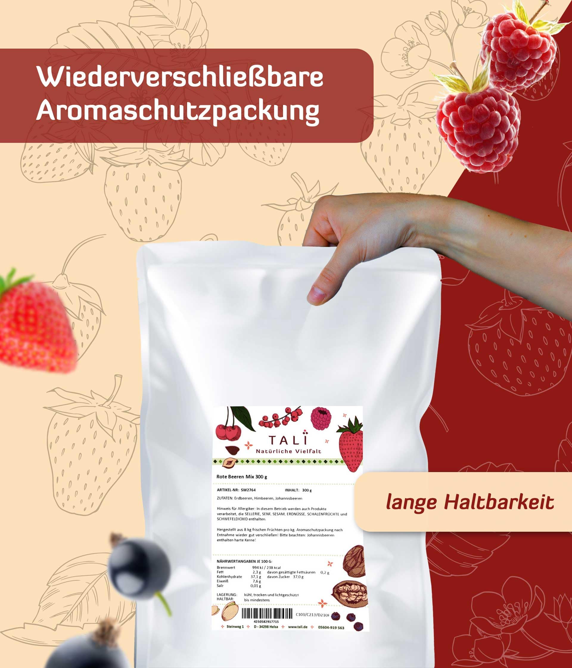TALI Rote Beeren Mix 1000 g | Gefriergetrocknete Erdbeeren, Himbeeren, Johannisbeeren