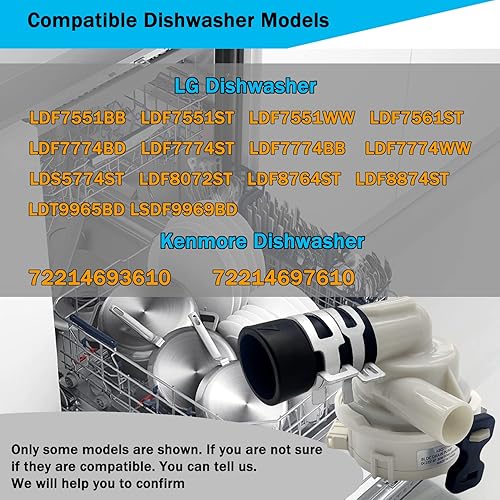 Miniatura 6 de ABQ73503002 ABQ73503004 - Conjunto de bomba de drenaje para lavavajillas LG, ABQ73503004 ABQ73503002 Bomba de manguera de drenaje para lavavajillas,