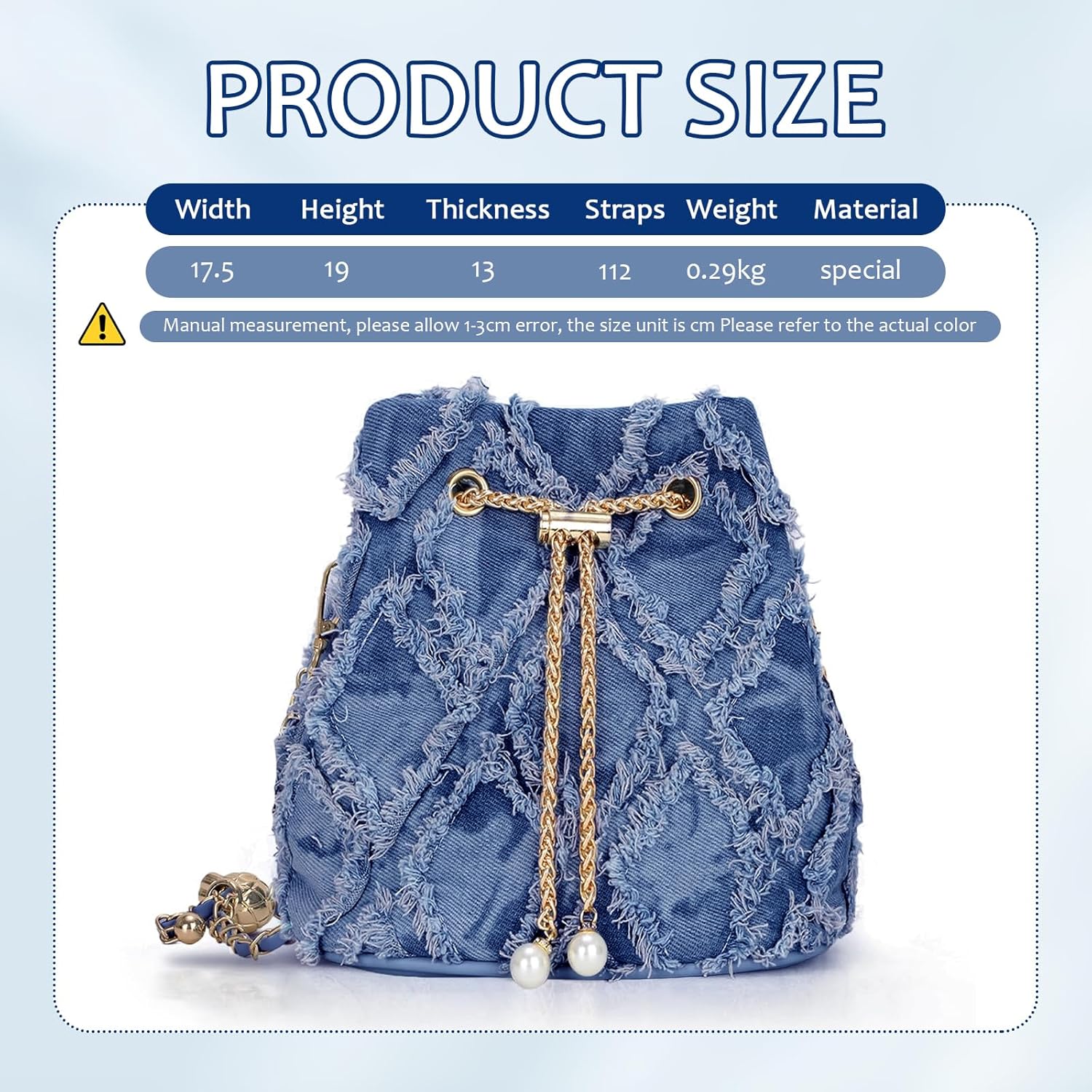 Denim Bucket Bag, Denim Purses for Women, Drawstring Blue Jean Crossbody Shoulder Purse Hobo Bag, for Commuting, Shopping, Dating (Blue) - Image 5