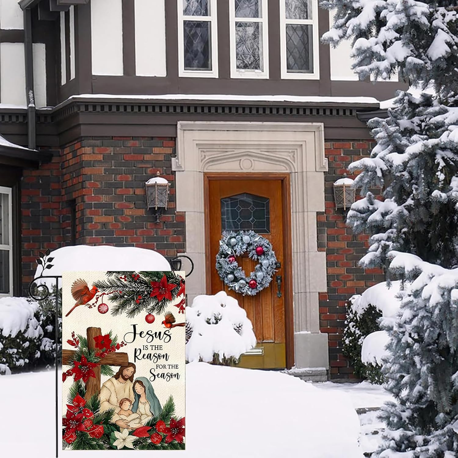 Jesus Is The Reason For The Season Garden Flag 12 x 18 Inch Christmas Nativity Garden Flag Winter Yard Flag Farmhouse Outdoor Decor - Image 4