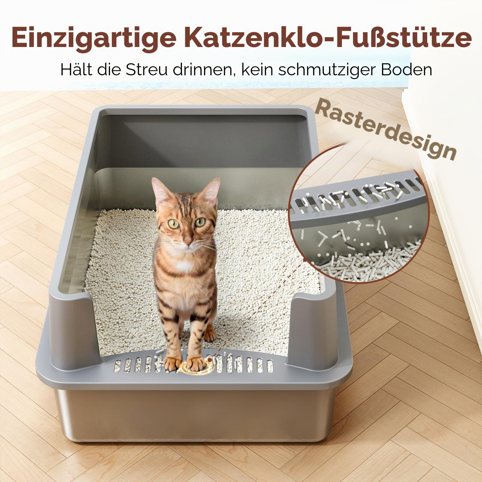 Extra große Katzentoilette aus Edelstahl mit Deckel, XXXL XXL Metall-Katzentoilette für große Katzen und Kätzchen, 71,1 cm L x 50,8 cm B x 30,5 cm H, geschlossene Katzentoiletten, absorbiert Keine