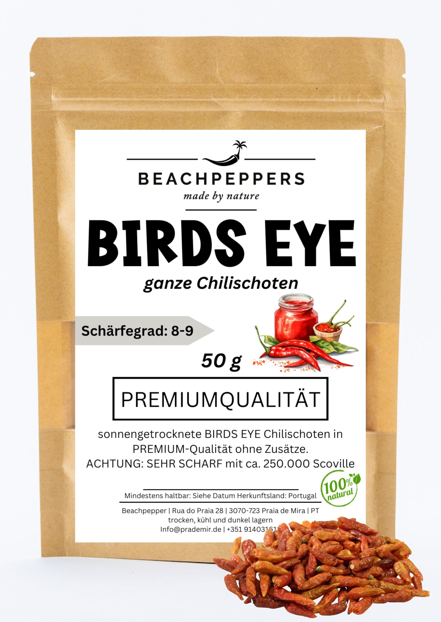 Biojoy BIO-Bird's Eye Chili, geheel en gedroogd (150 g), heel Chilipepers, extreem scherp