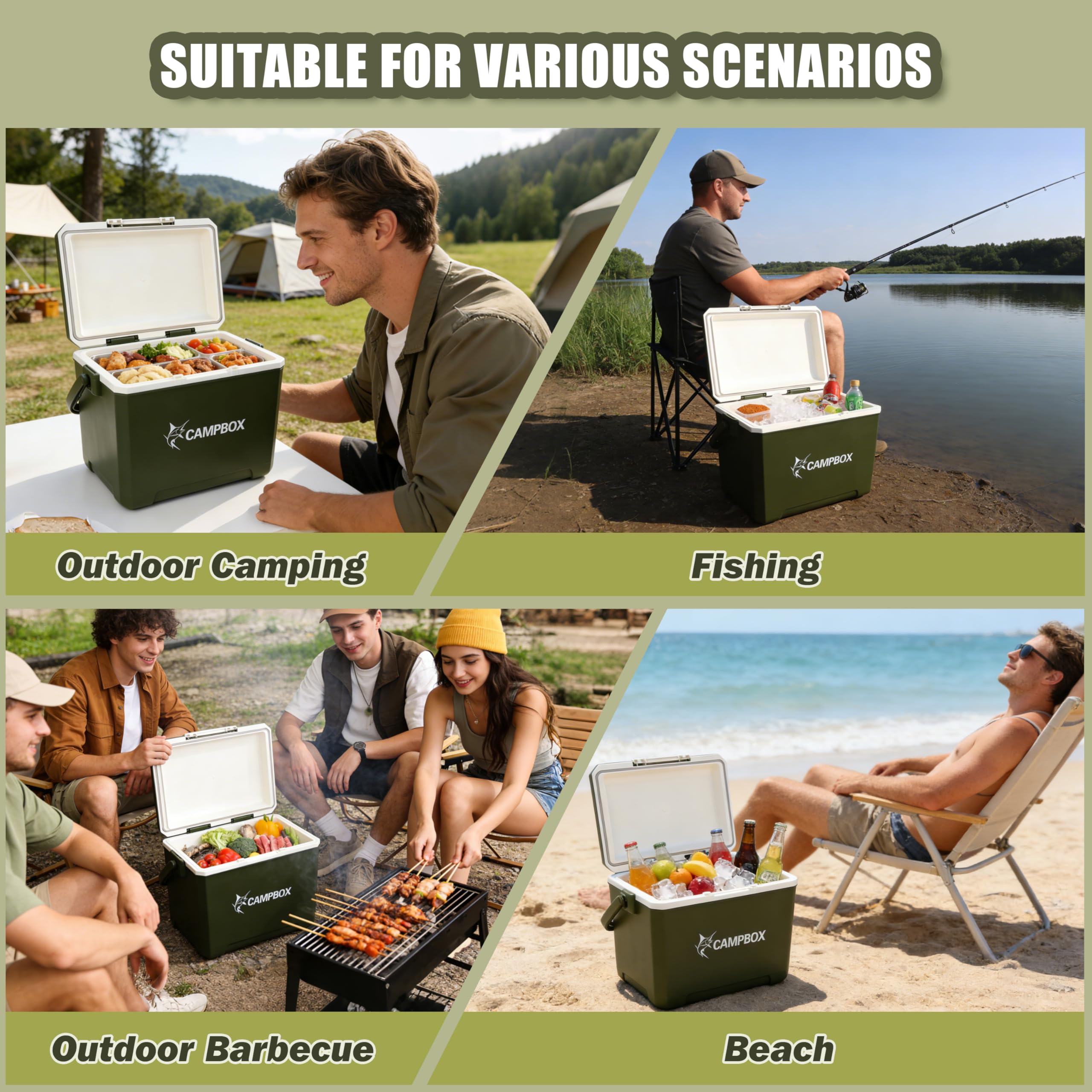 JONRRYIN Glacière 24L, Glacière Passive Maintient Le Froid Jusqu'à 12h, Glacière Mobile avec 2 Pain de Glace, Sac Isotherme Boîte Isotherme pour Camping, Pique-Nique, Plage, Jardin