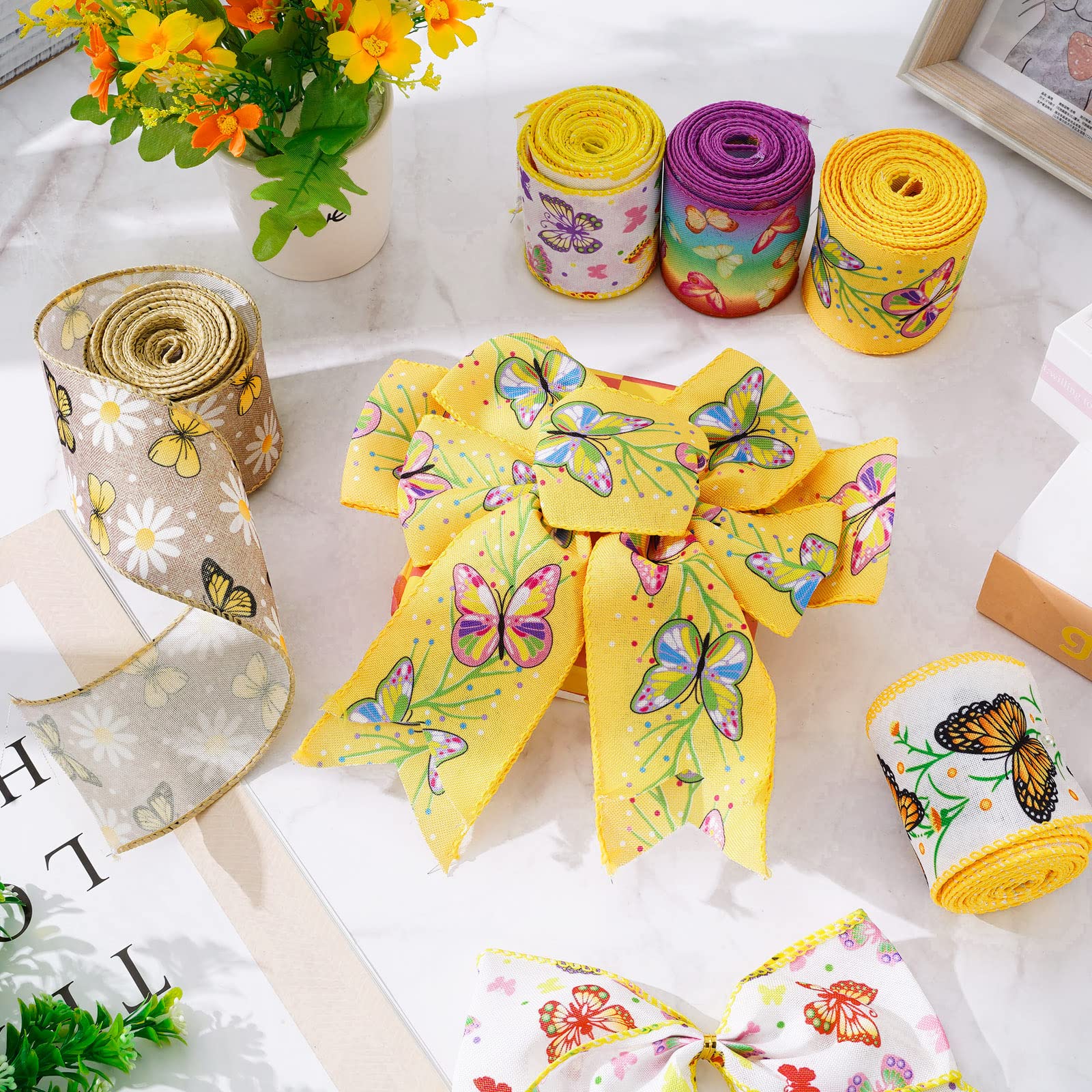 Amazon.com: Whaline 6 Roll Butterfly Wired Edge Ribbons 36 Yards
