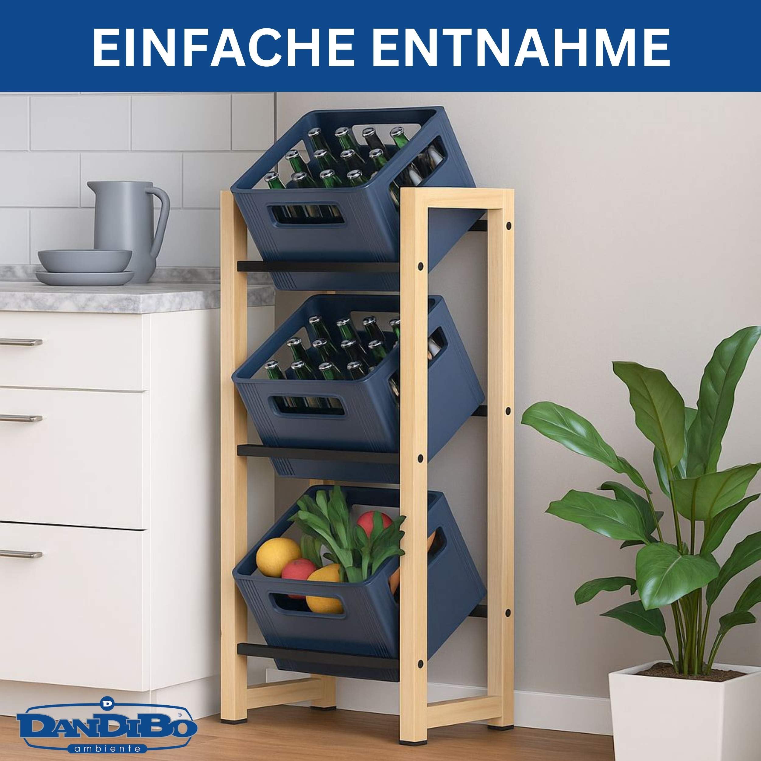 DanDiBo Getränkekistenregal 3 Kisten Holz Bambus Metall 96656 Getränkeregal Kistenregal Getränkekistenhalter Getränke Regal Bierkistenregal