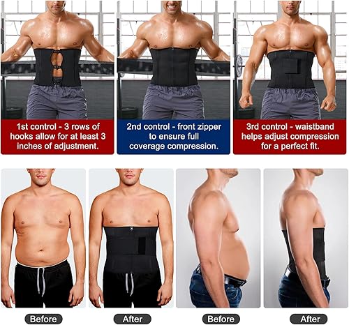 Miniatura 3 de Entrenador de cintura para hombre, reductor de cintura con cinturón de sudor ajustable, corsé de soporte de espalda, faja de compresión, trajes de