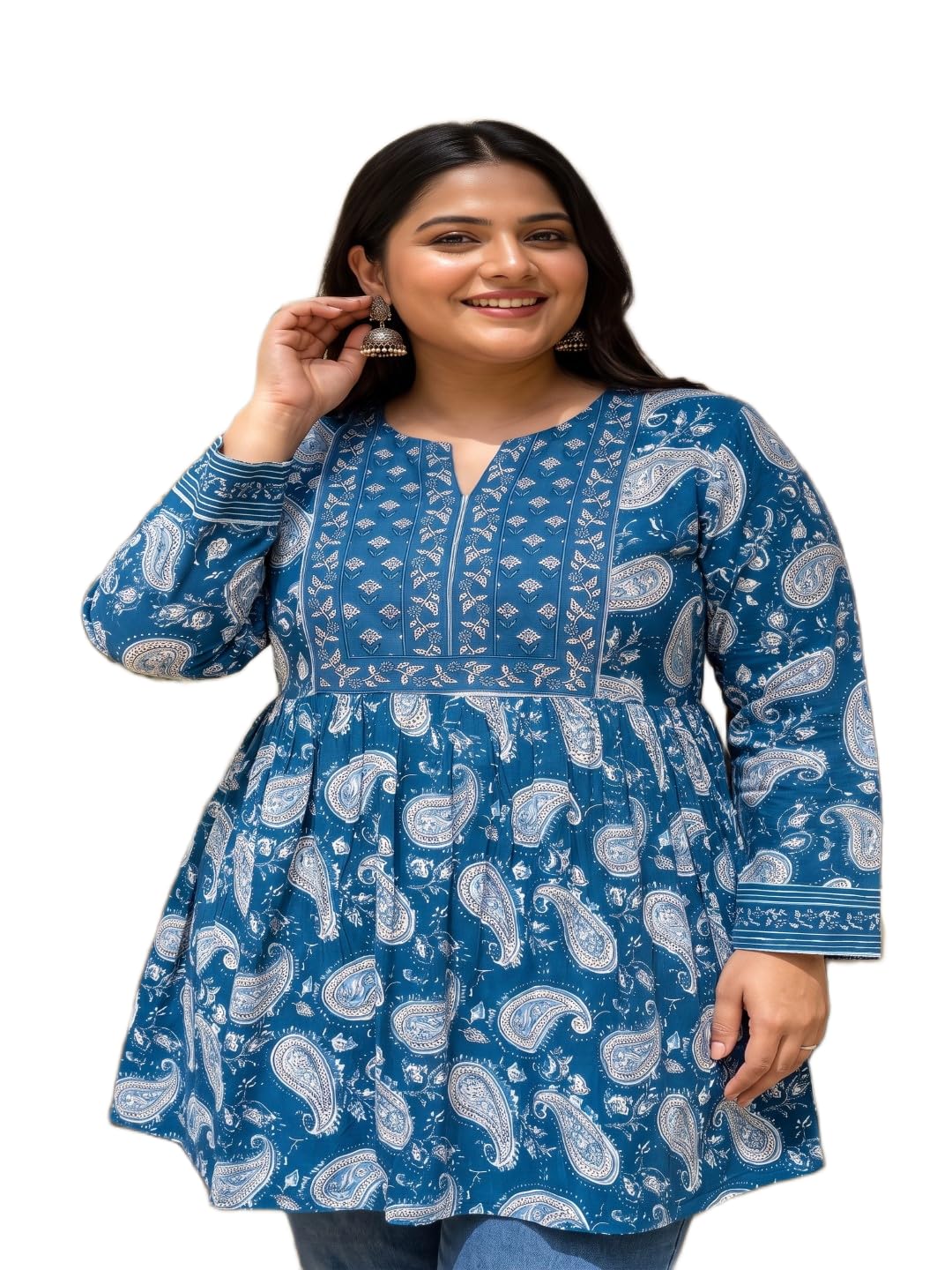 NEW 18 Traditional Paisley Print Frock | Cotton A-Line Office Wear Frock-image-29