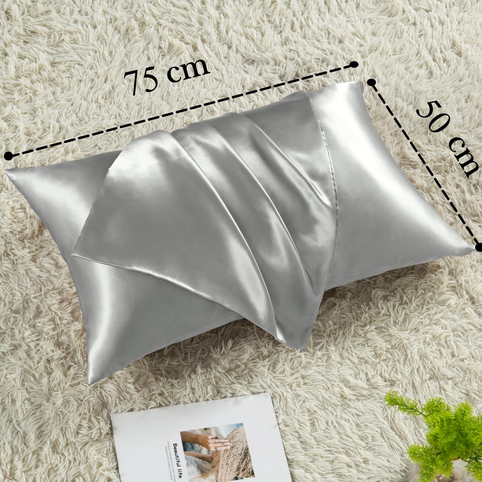 Vielit 2 Pack Satin Pillowcase for Hair and Skin Cooling,Soft as Silk Pillowcase for Hair and Skin,Easier Care than Silk Pillow Case Light Grey 50x75cm Gifts for Women Envelope & 2 Scrunchies - Image 4