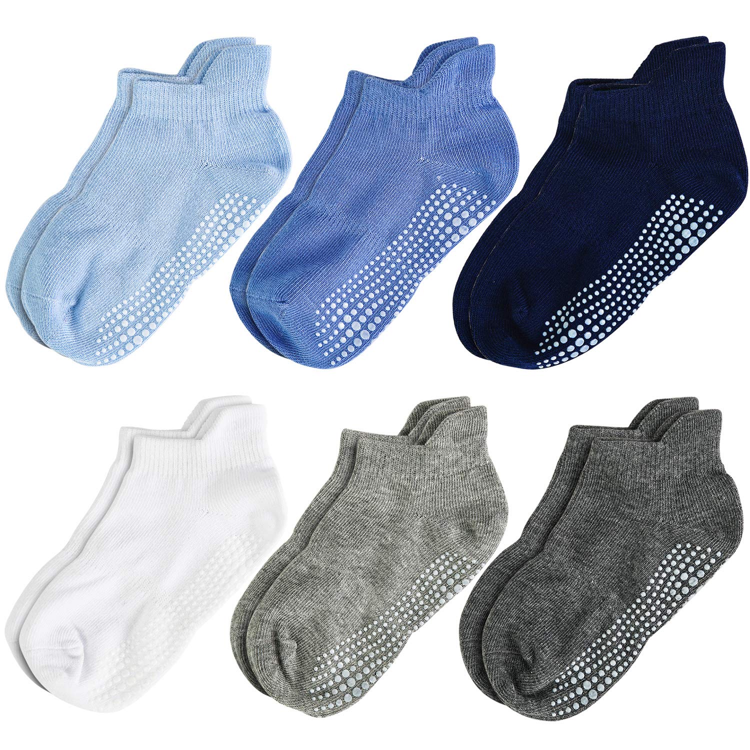 Grip Ankle Socks - Kids Boys Girls Anti Non Skid Slip Slipper Crew Socks-6/12 Pairs