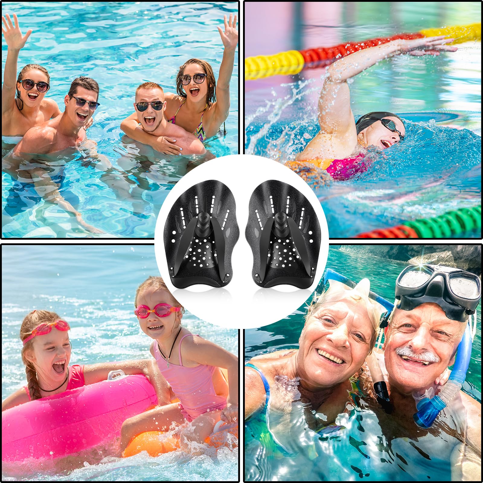 WuGU Pale da Mano da Nuoto, Palette Nuoto Piscina Regolabile, Swim Paddle, Pagaia Per Nuotos Mano, Aiuto all'allenamento Della Forza Per Adulti Bambini Unisex(Nero)